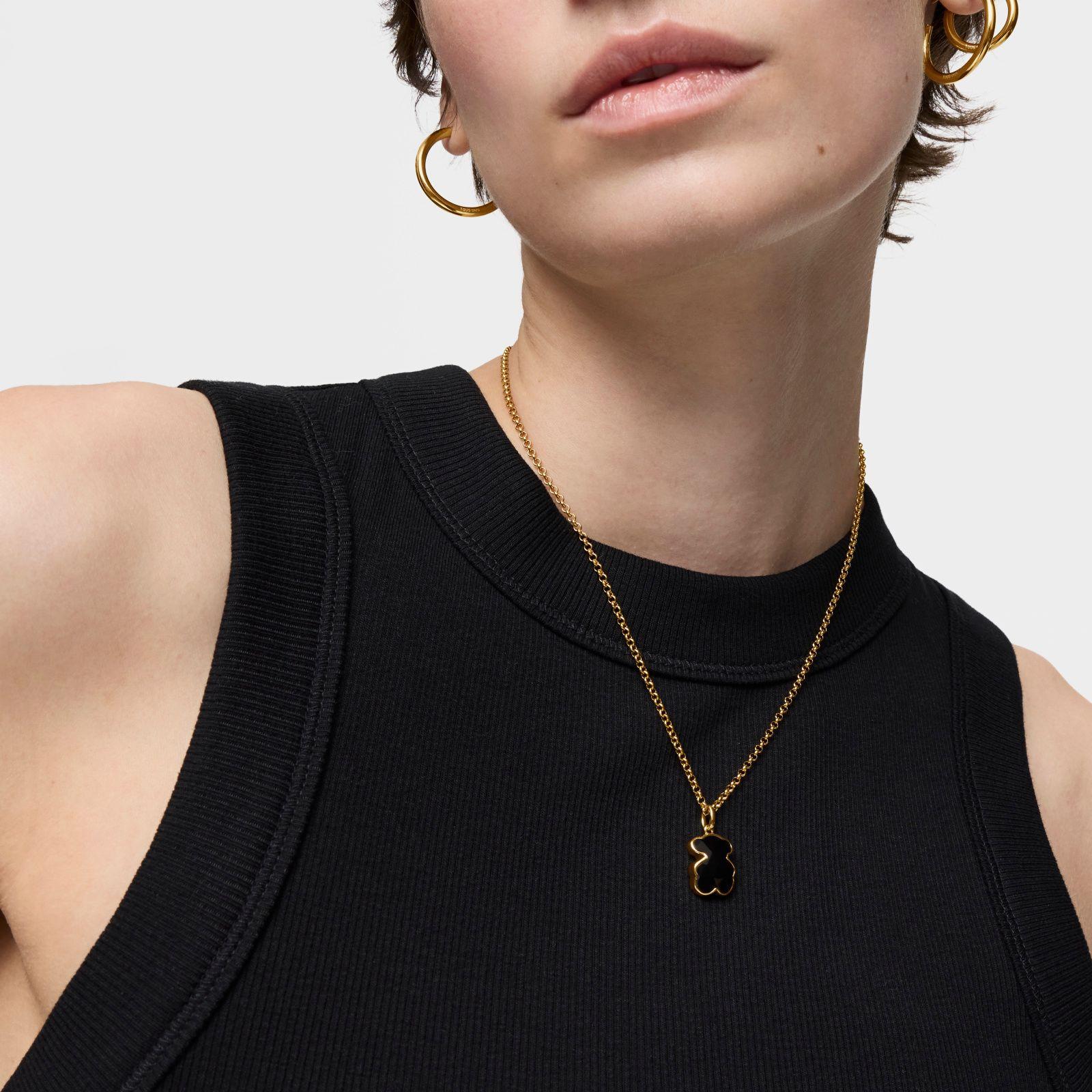 Colgante pequeño oro 18 kt plata con oso ónix Icon-4