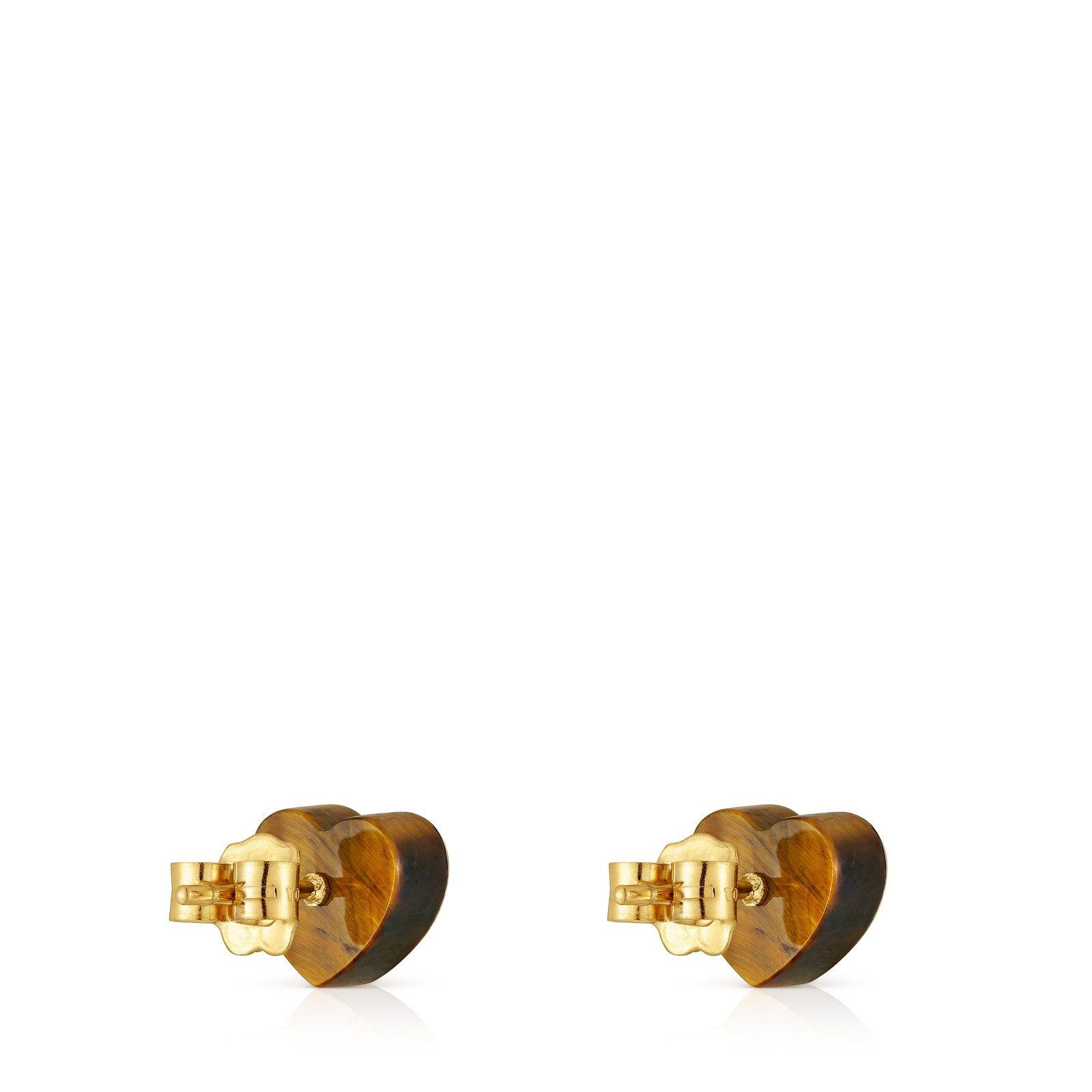 Pendientes corazón de oro y ojo de tigre TOUS 1950-2