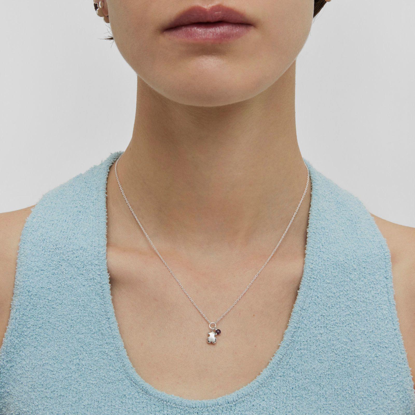 Collar de plata y amatista oso Bold Motif-3