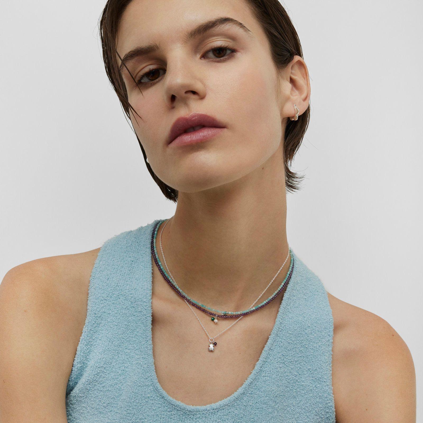 Collar de plata y amatista oso Bold Motif-5