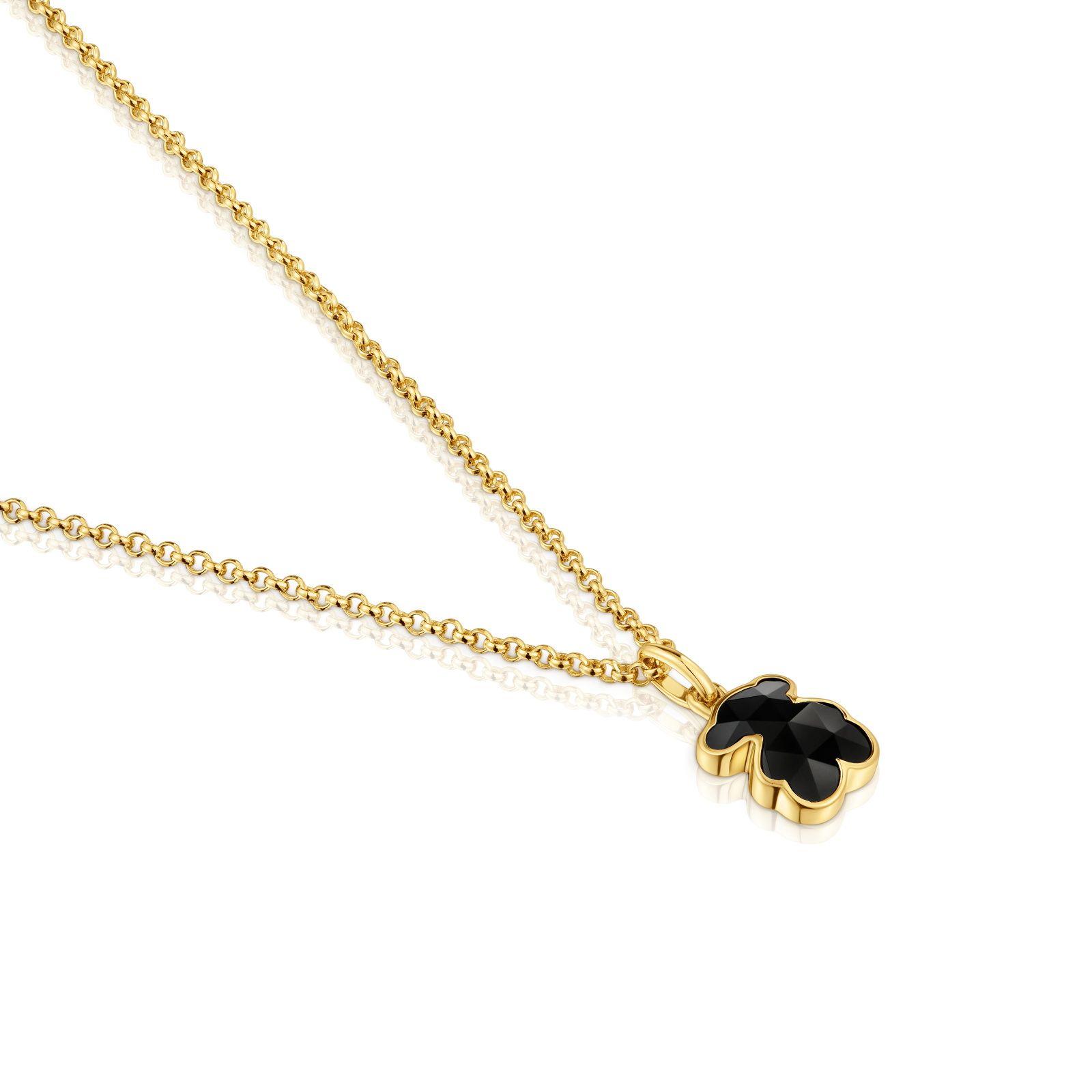 Collar corto con baño de oro 18 kt sobre plata y motivo oso en ónix Icon Color-2