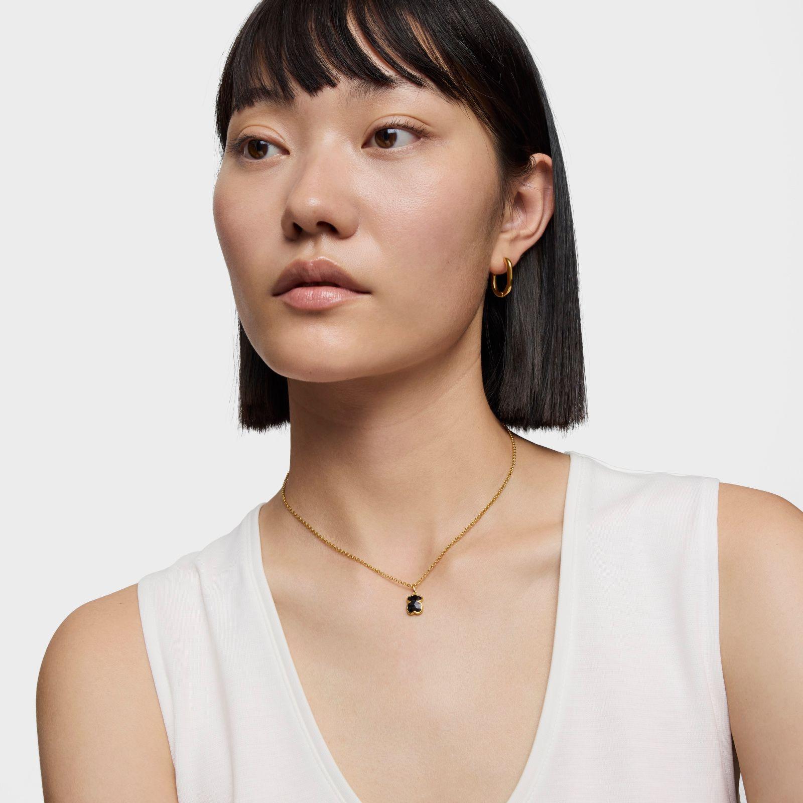 Collar corto con baño de oro 18 kt sobre plata y motivo oso en ónix Icon Color-3