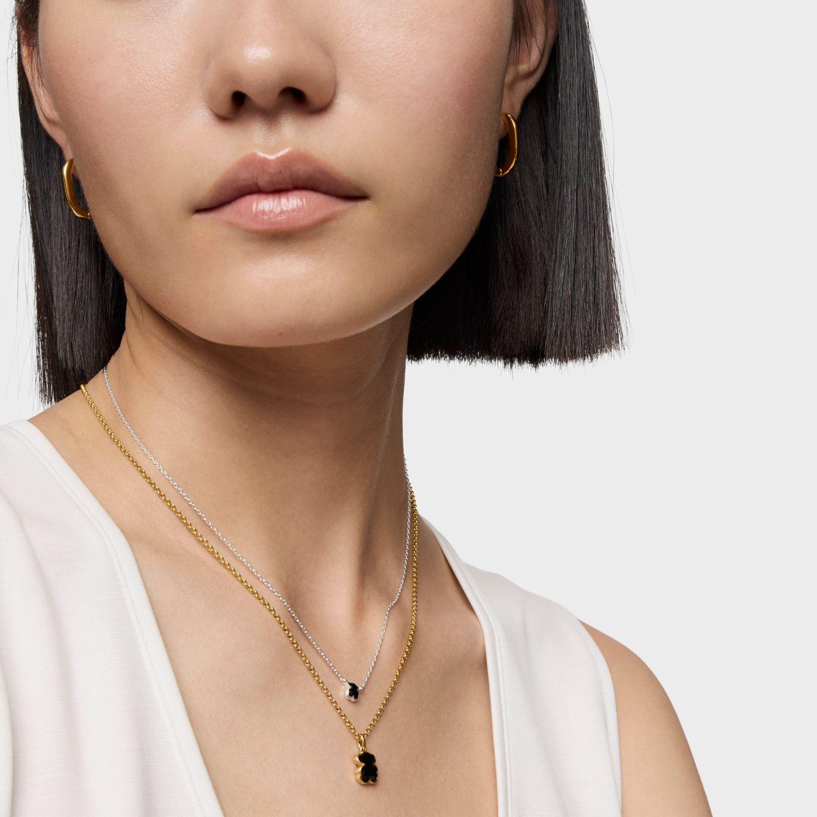 Collar corto con baño de oro 18 kt sobre plata y motivo oso en ónix Icon Color-4