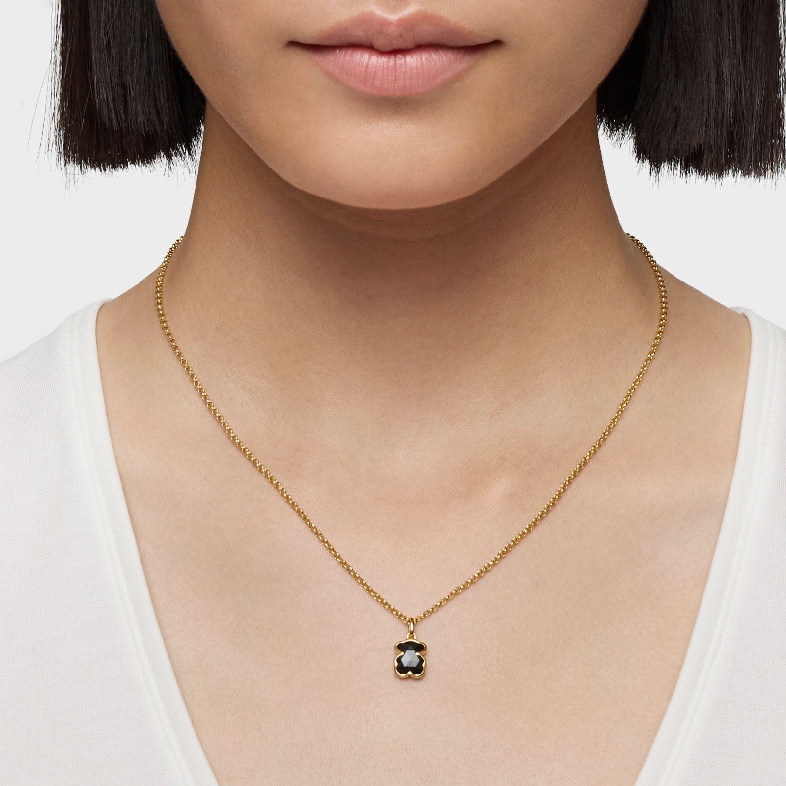 Collar corto con baño de oro 18 kt sobre plata y motivo oso en ónix Icon Color-5