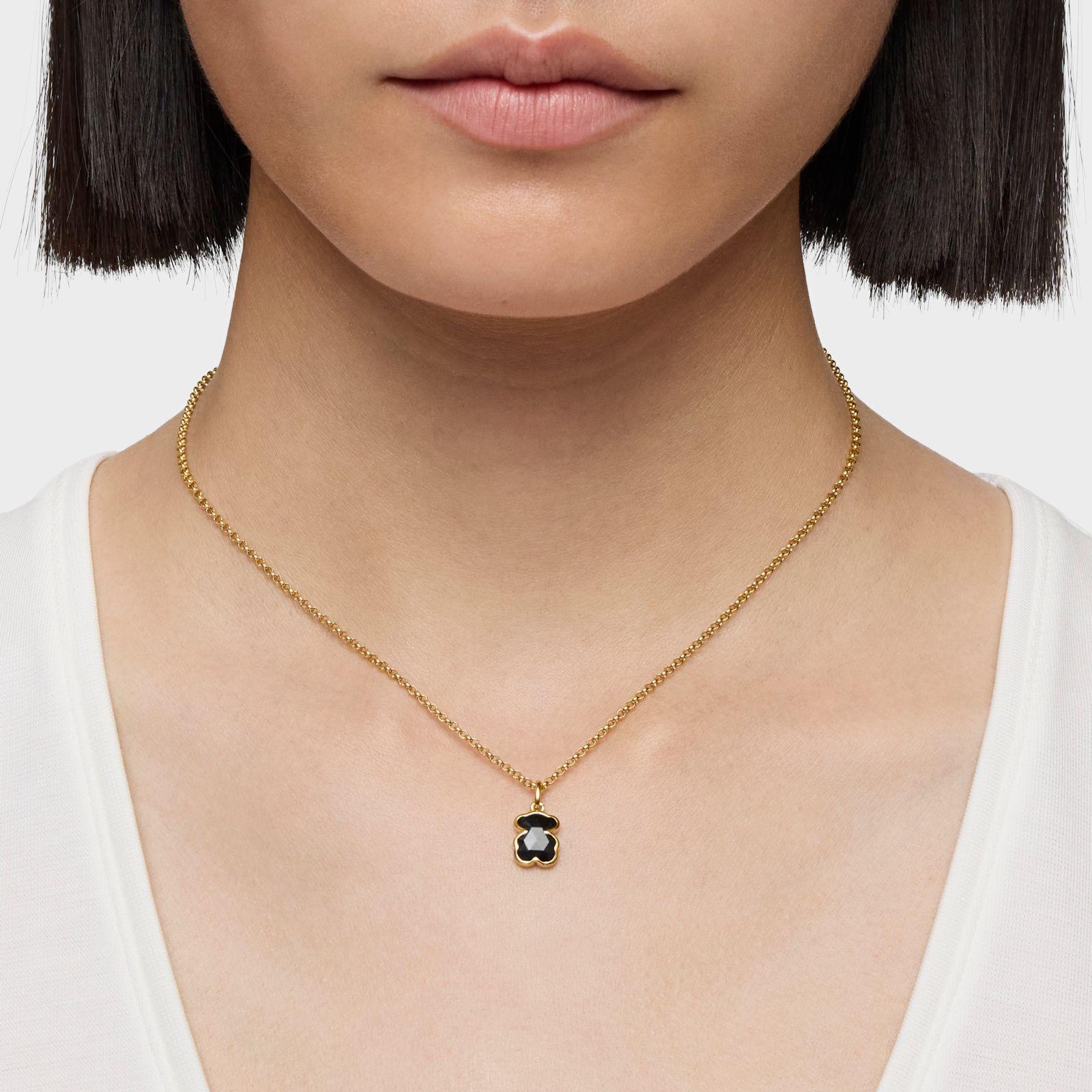Collar corto con baño de oro 18 kt sobre plata y motivo oso en ónix Icon Color-6