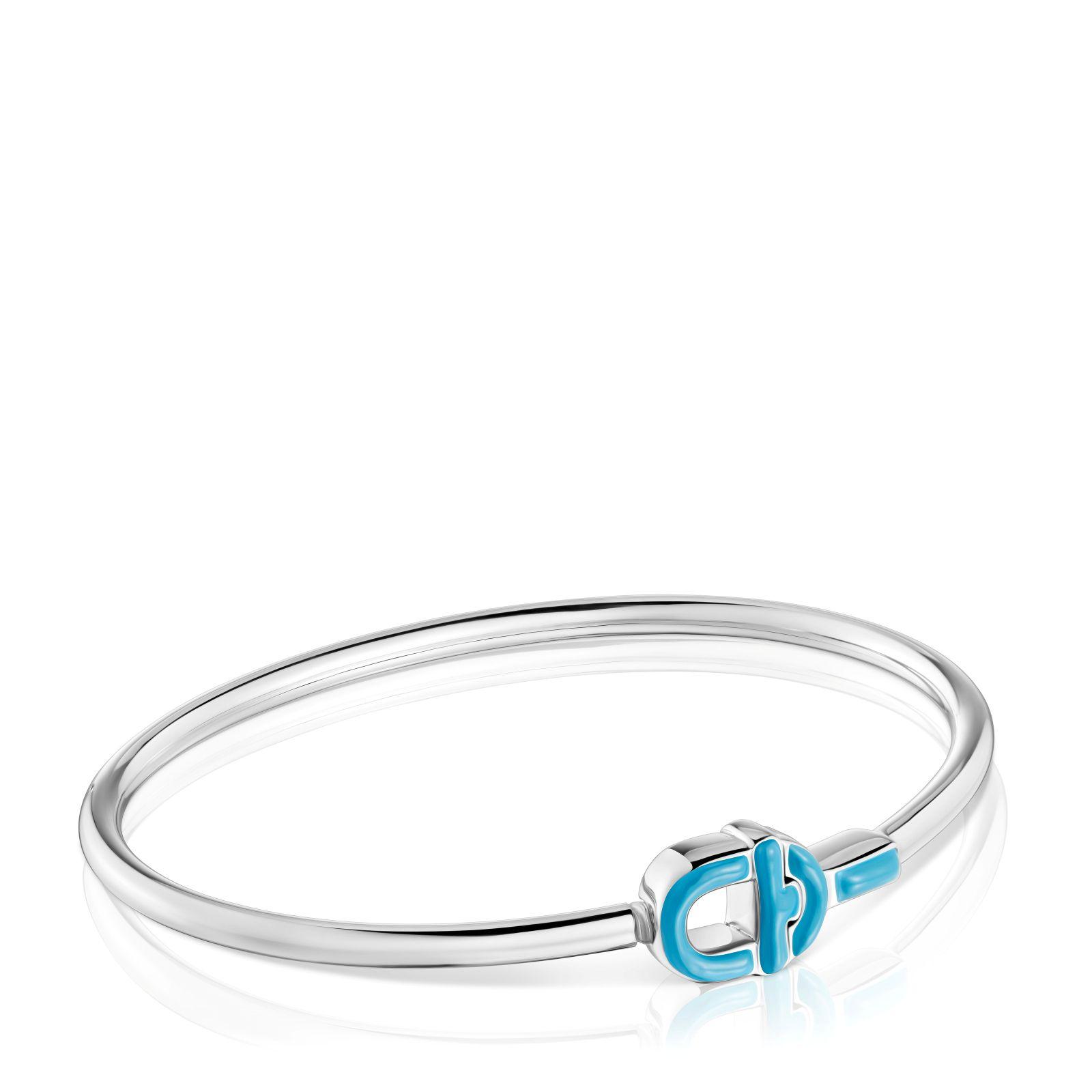 Pulsera esclava de plata y motivo en color azul MANIFESTO-0