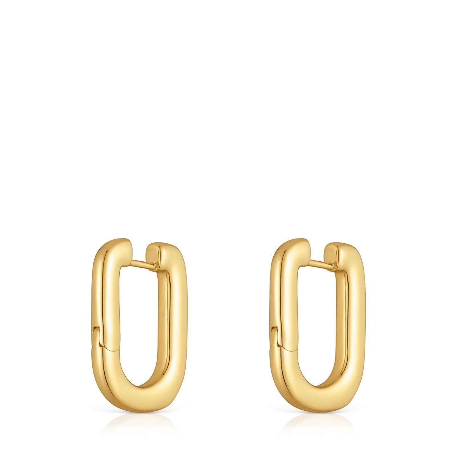 Aros de aro con baño de oro 18 kt sobre plata y ónix Line-2