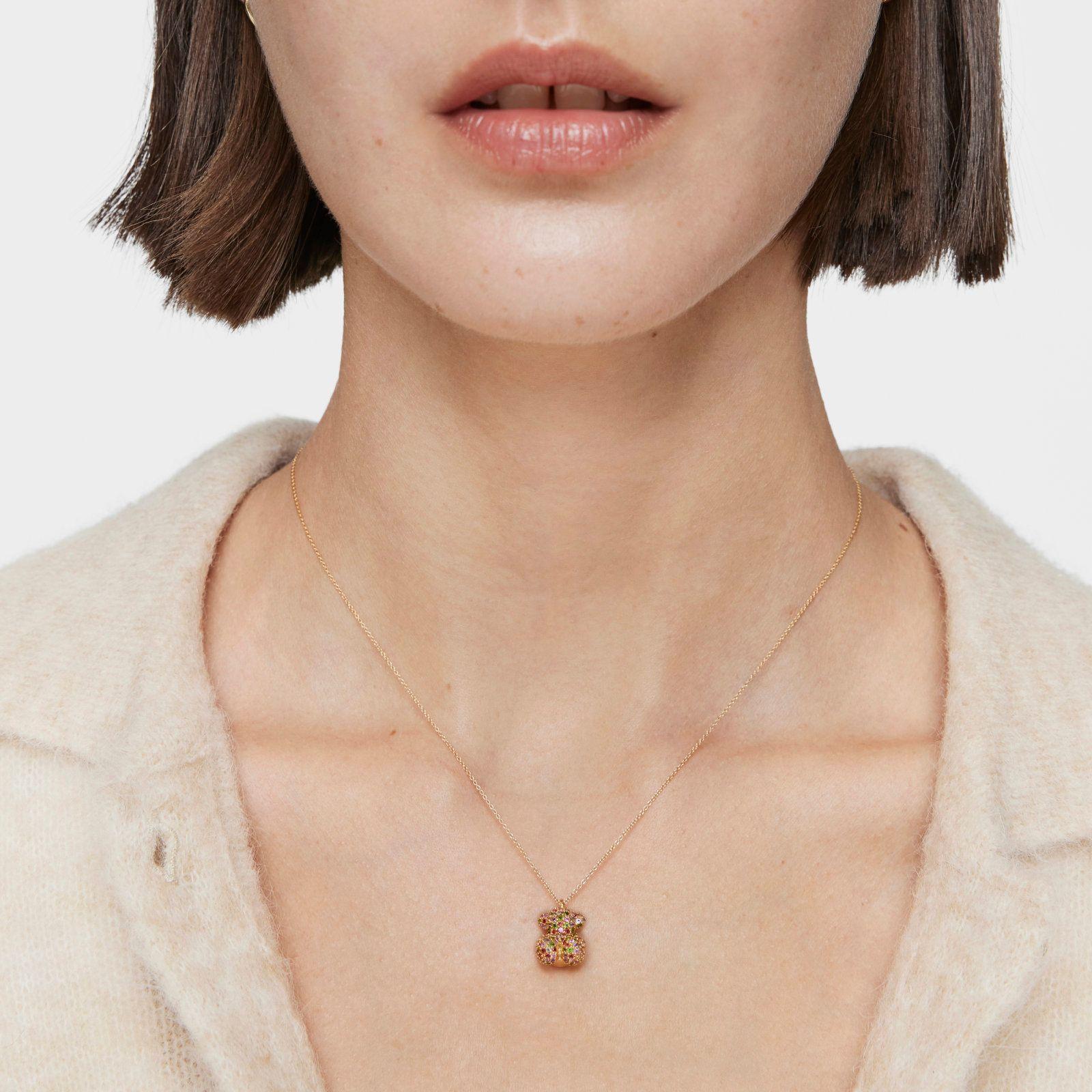 Collar corto oso de oro y gemas Bold Bear-4
