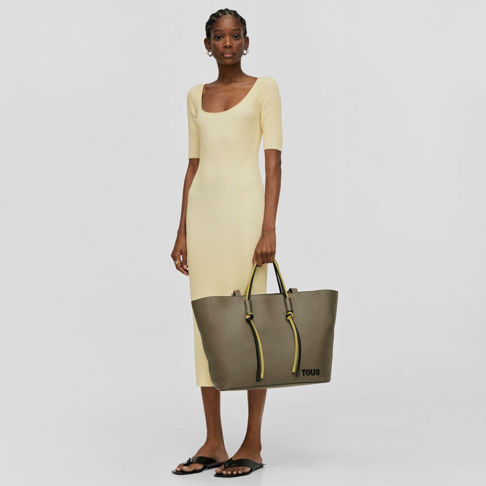 Capazo grande de piel caqui TOUS Lynn-5