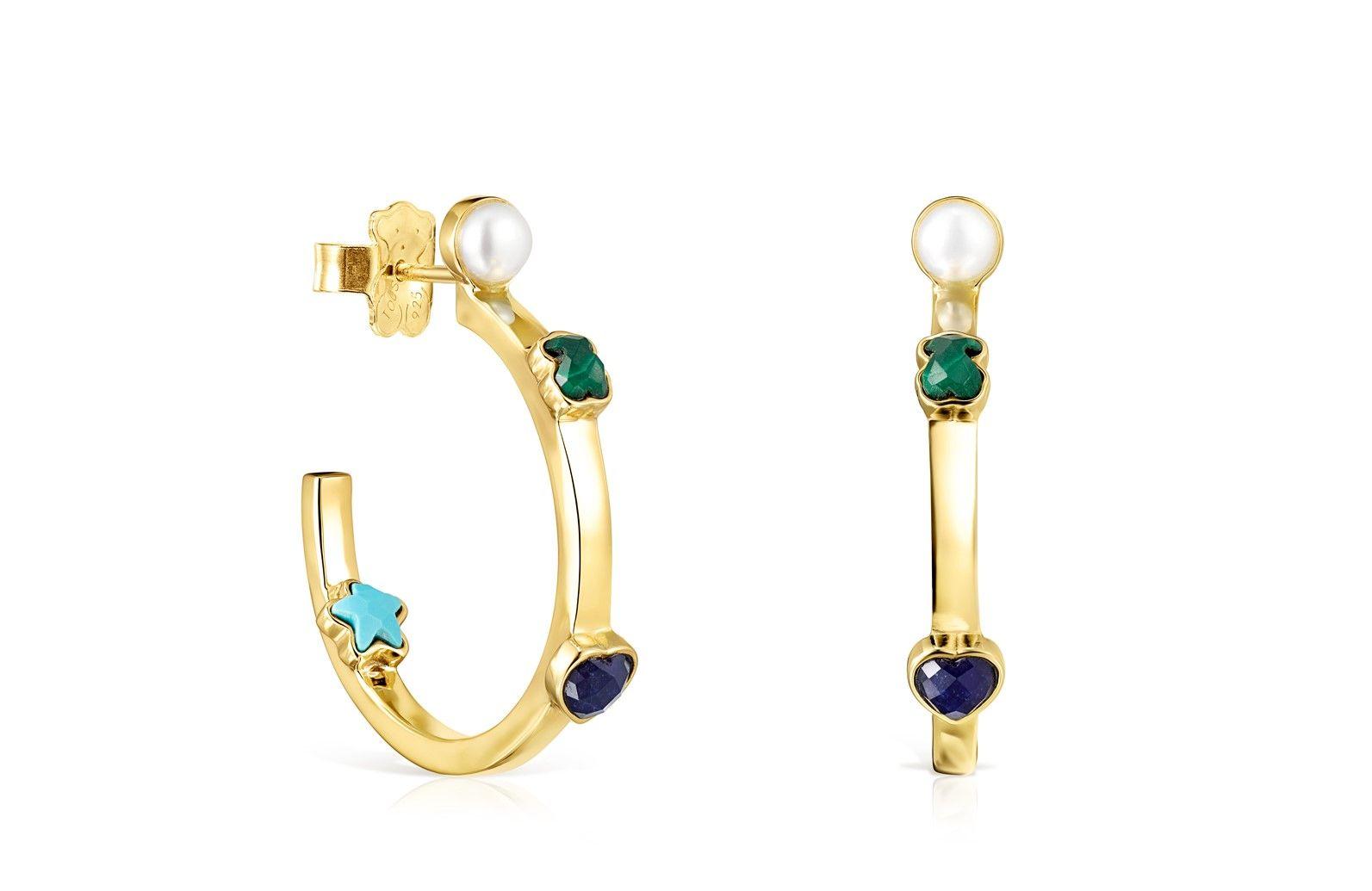 Pendientes Tous aro pequeños Glory Plata Vermeil con Gemas-0