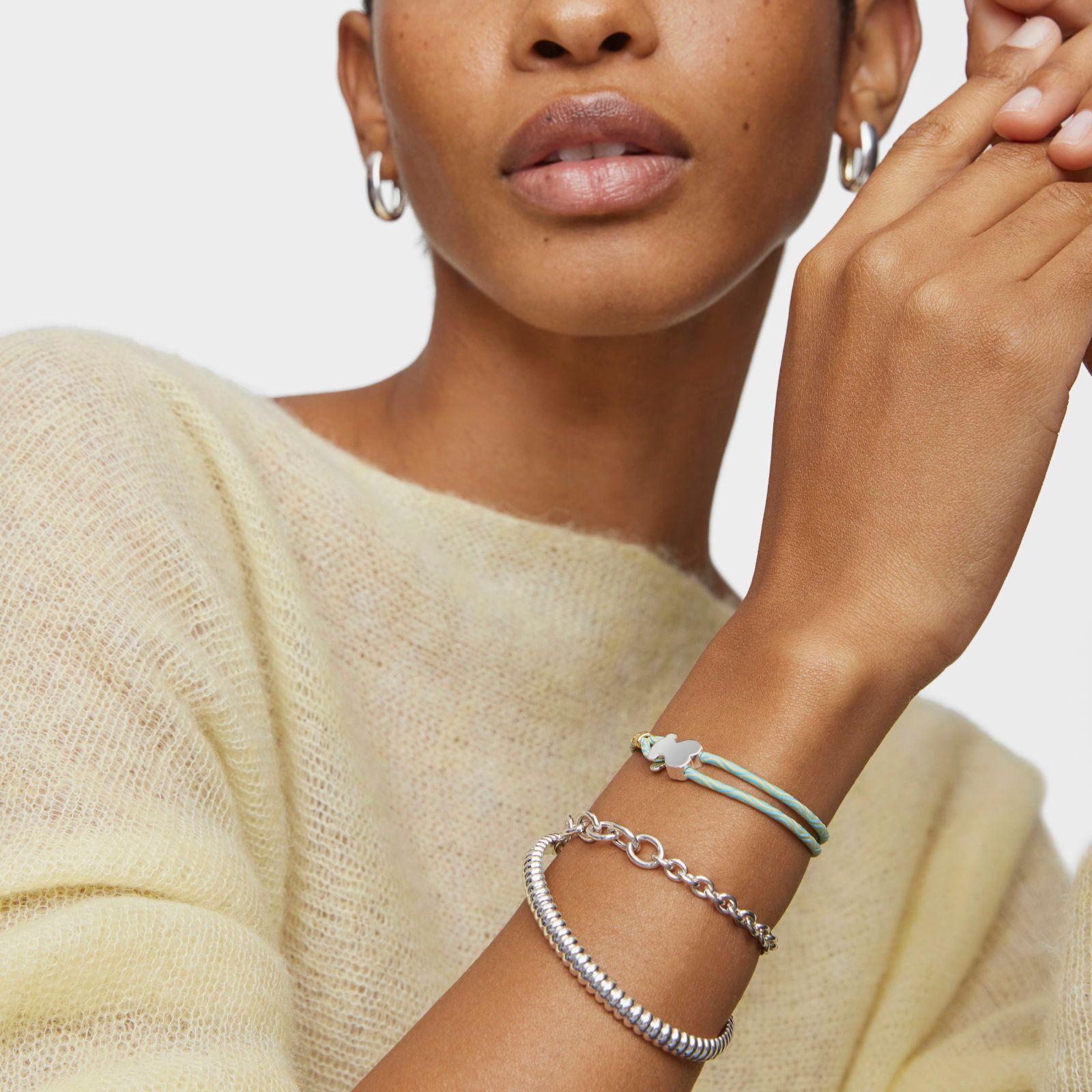 Pulsera elástica menta con oso de plata Sweet Dolls-5