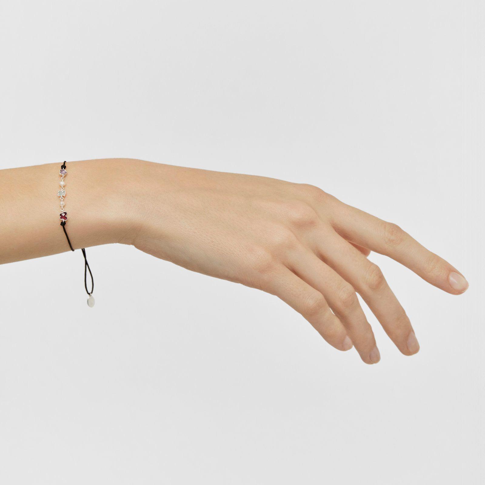 Pulsera de cordón, plata, gemas y perlas Bold Motif-3