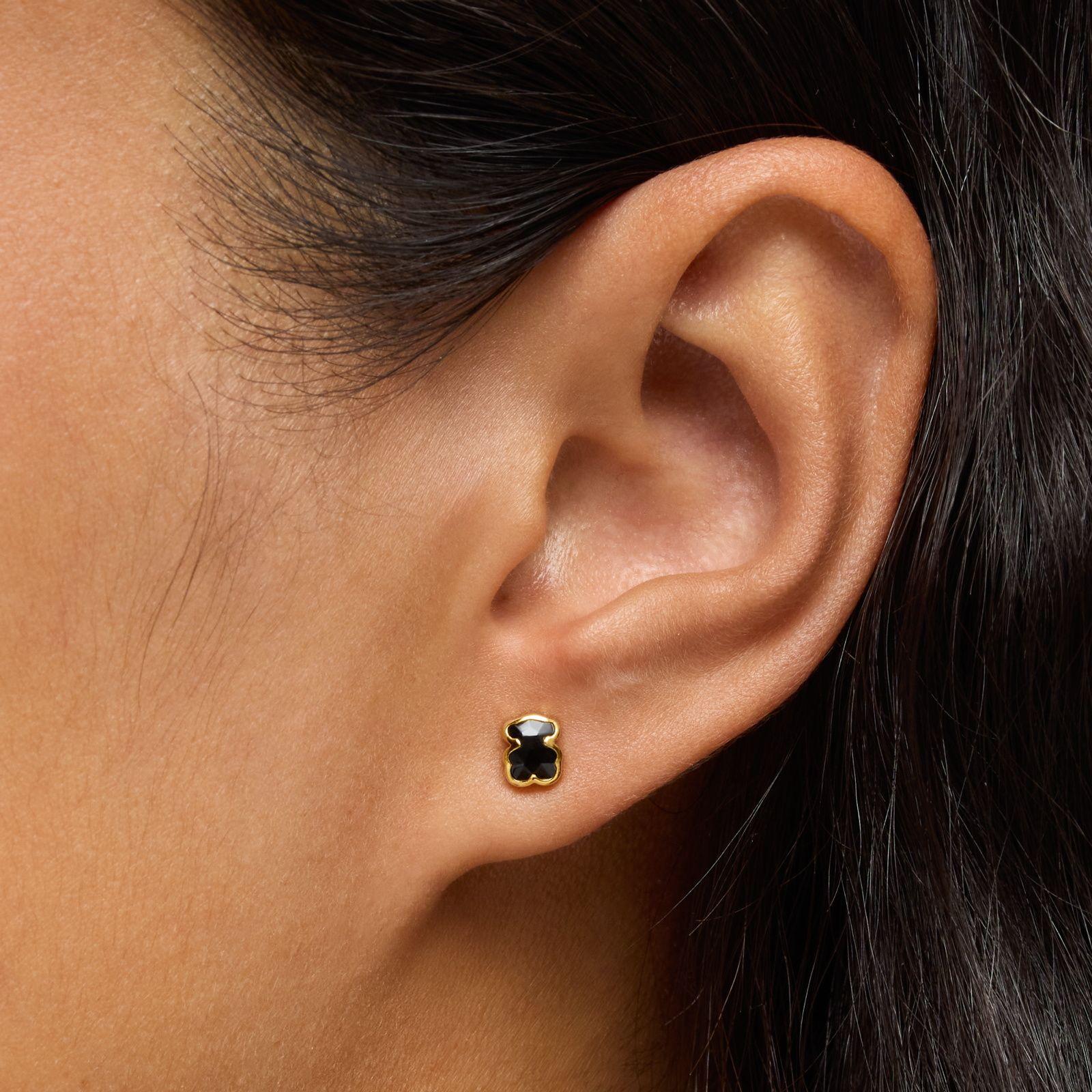 Pendientes oso con baño de oro 18 kt sobre plata y ónix 6 mm Icon Color-5