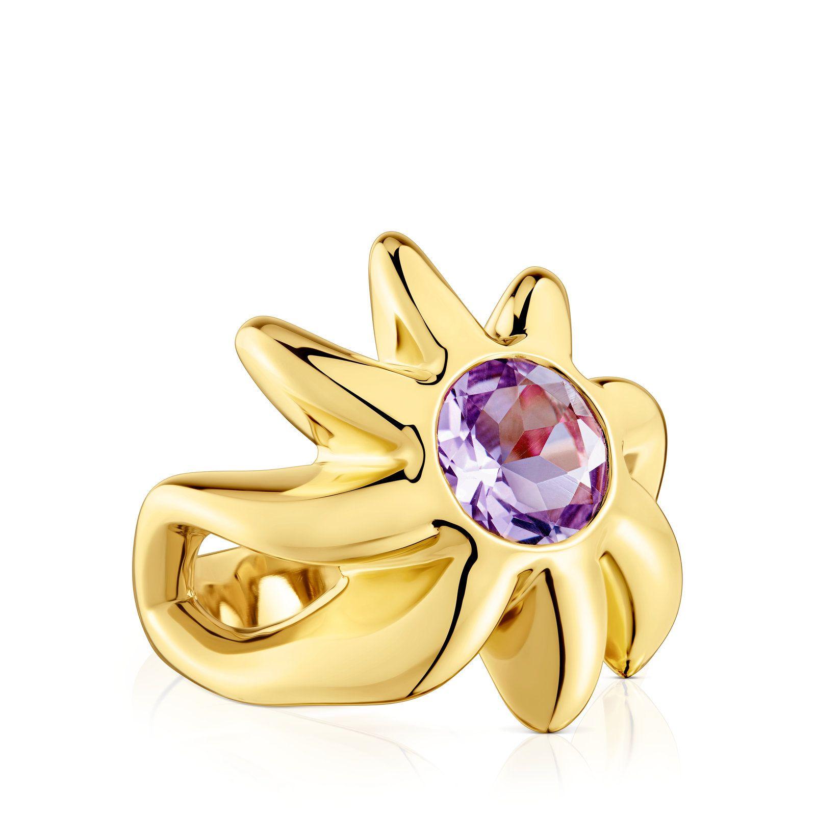 Anillo sello con baño de oro 18 kt sobre plata y amatista Galia-2
