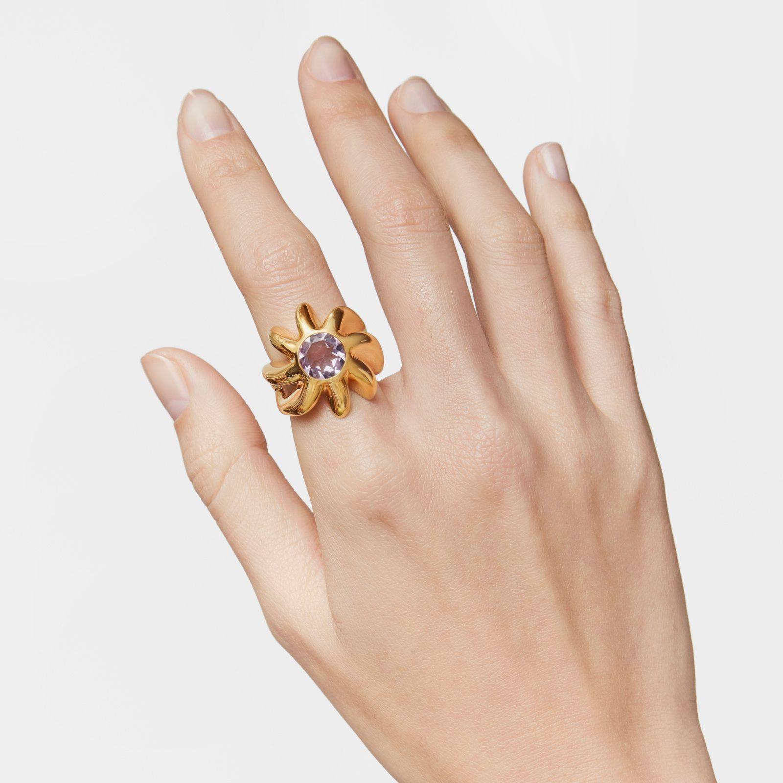 Anillo sello con baño oro 18 kt y amatista Galia-5