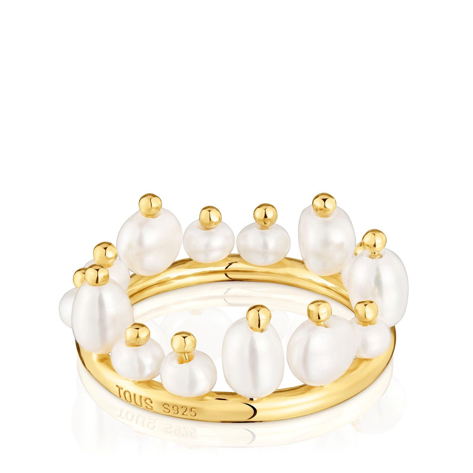 Anillo baño oro 18 kt sobre plata y perlas Sugar Party-2