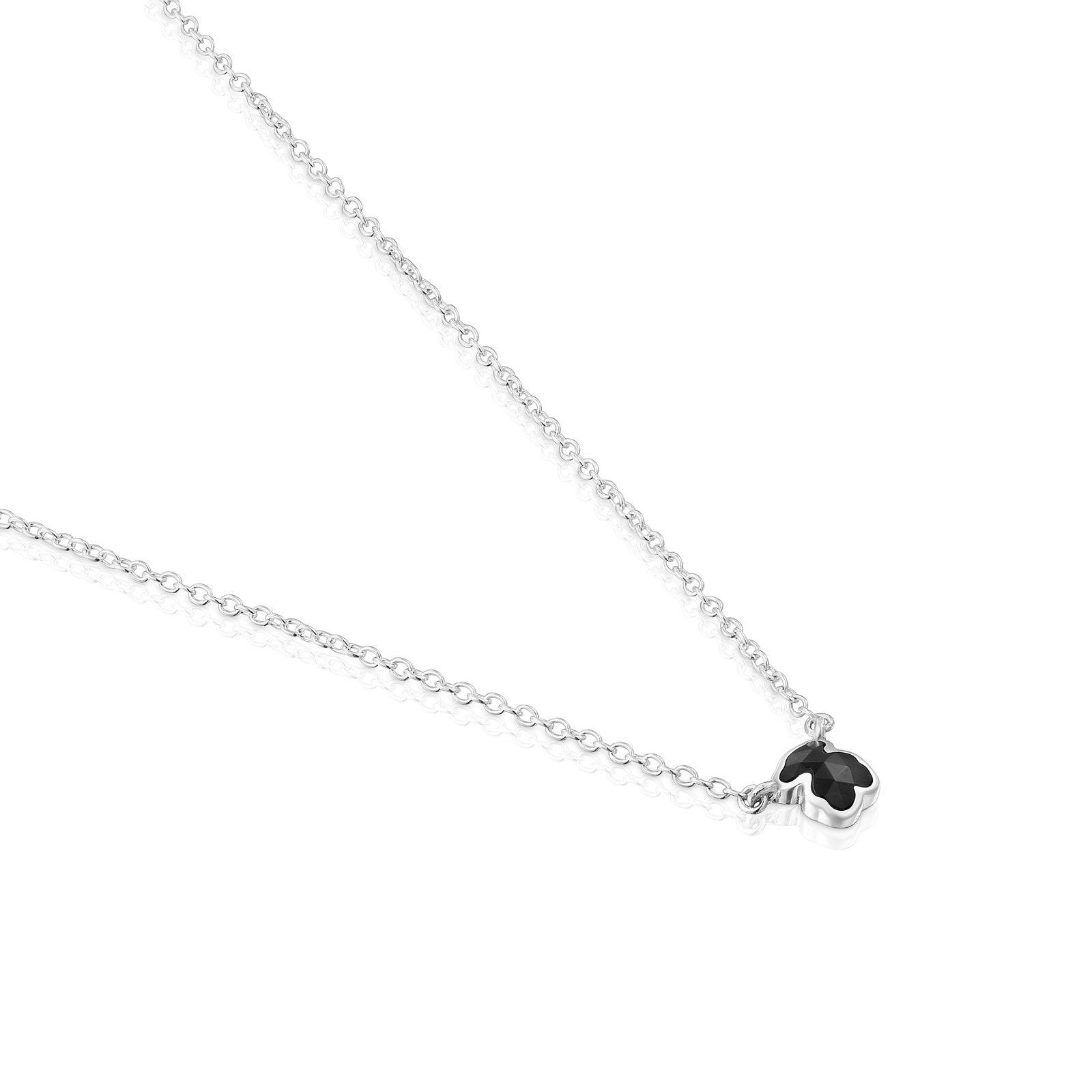 Collar corto de plata y motivo oso pequeño en ónix-2