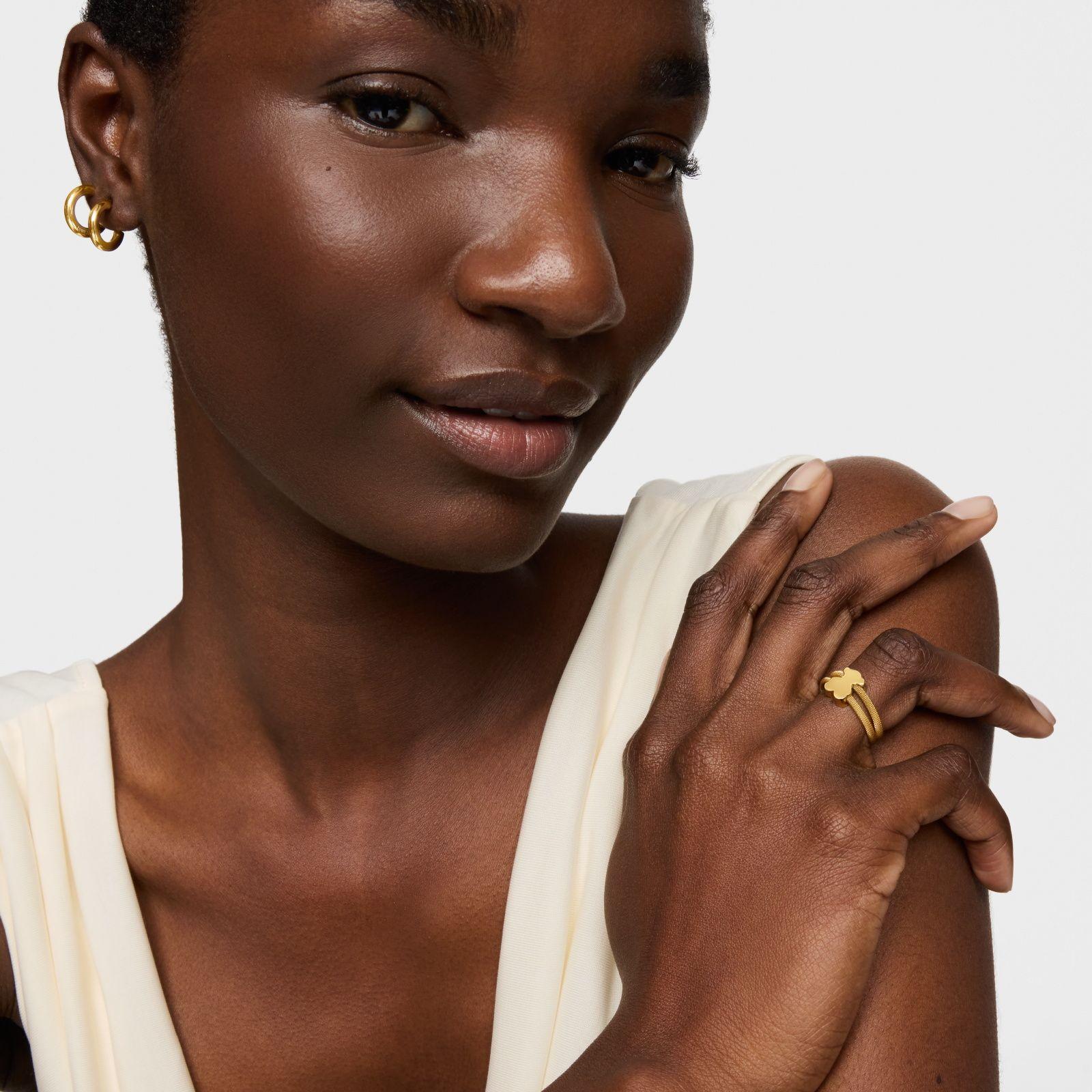 Anillo doble con baño de oro 18 kt sobre plata Icon Mesh-4