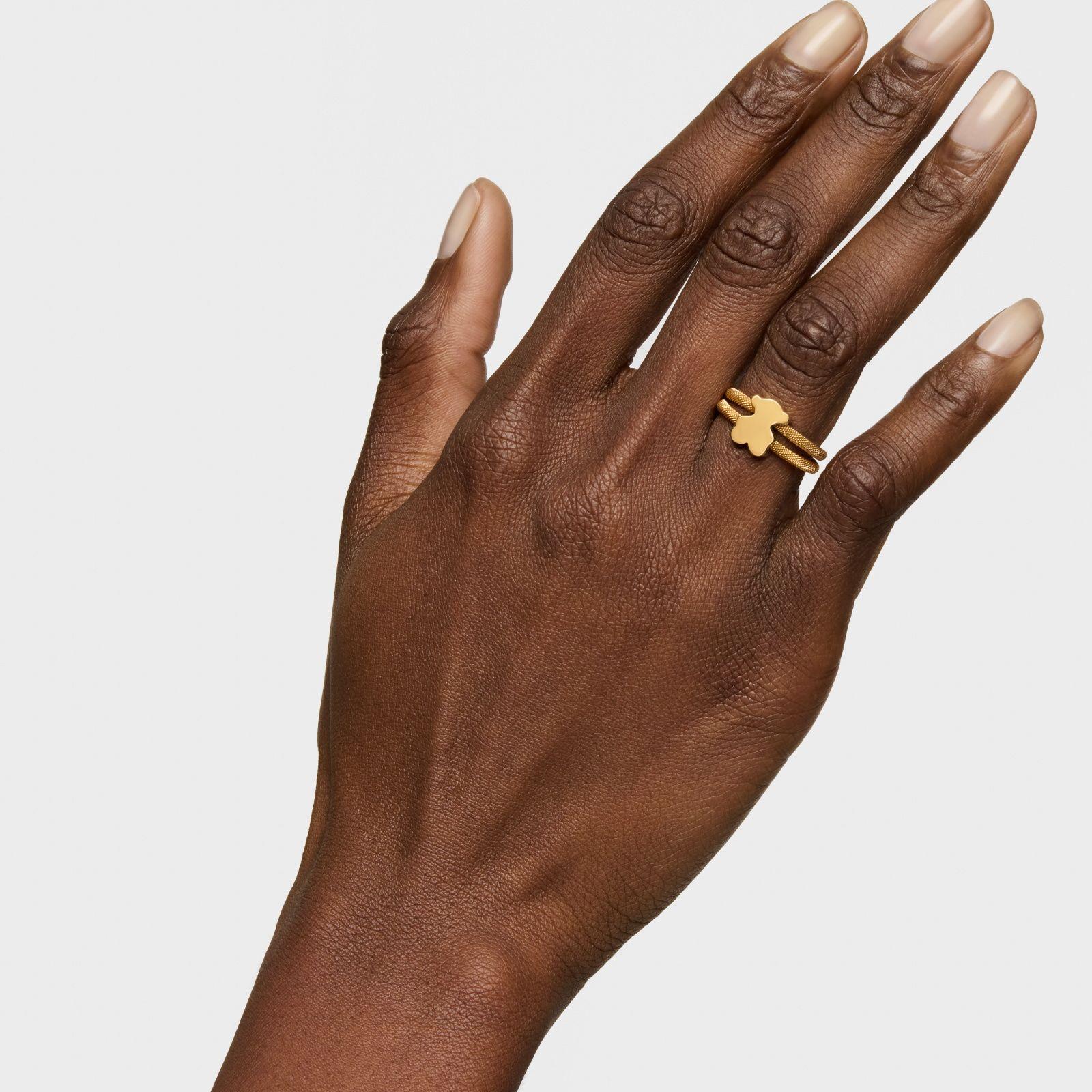 Anillo doble con baño de oro 18 kt sobre plata Icon Mesh-6