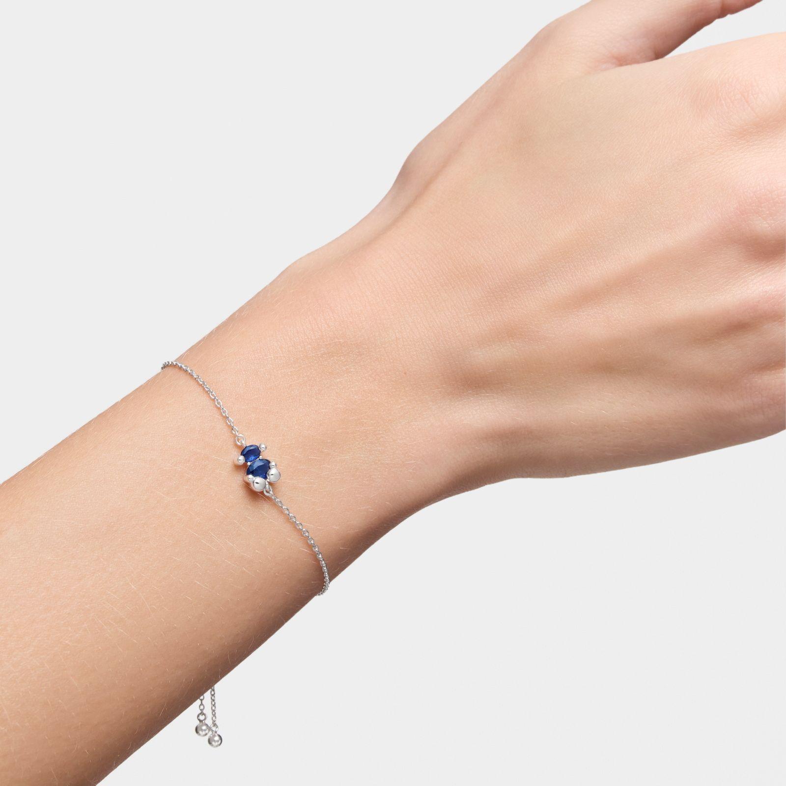 Pulsera cadena motivo oso de plata y zafiro azul creado en laboratorio Color Bear LGG-5