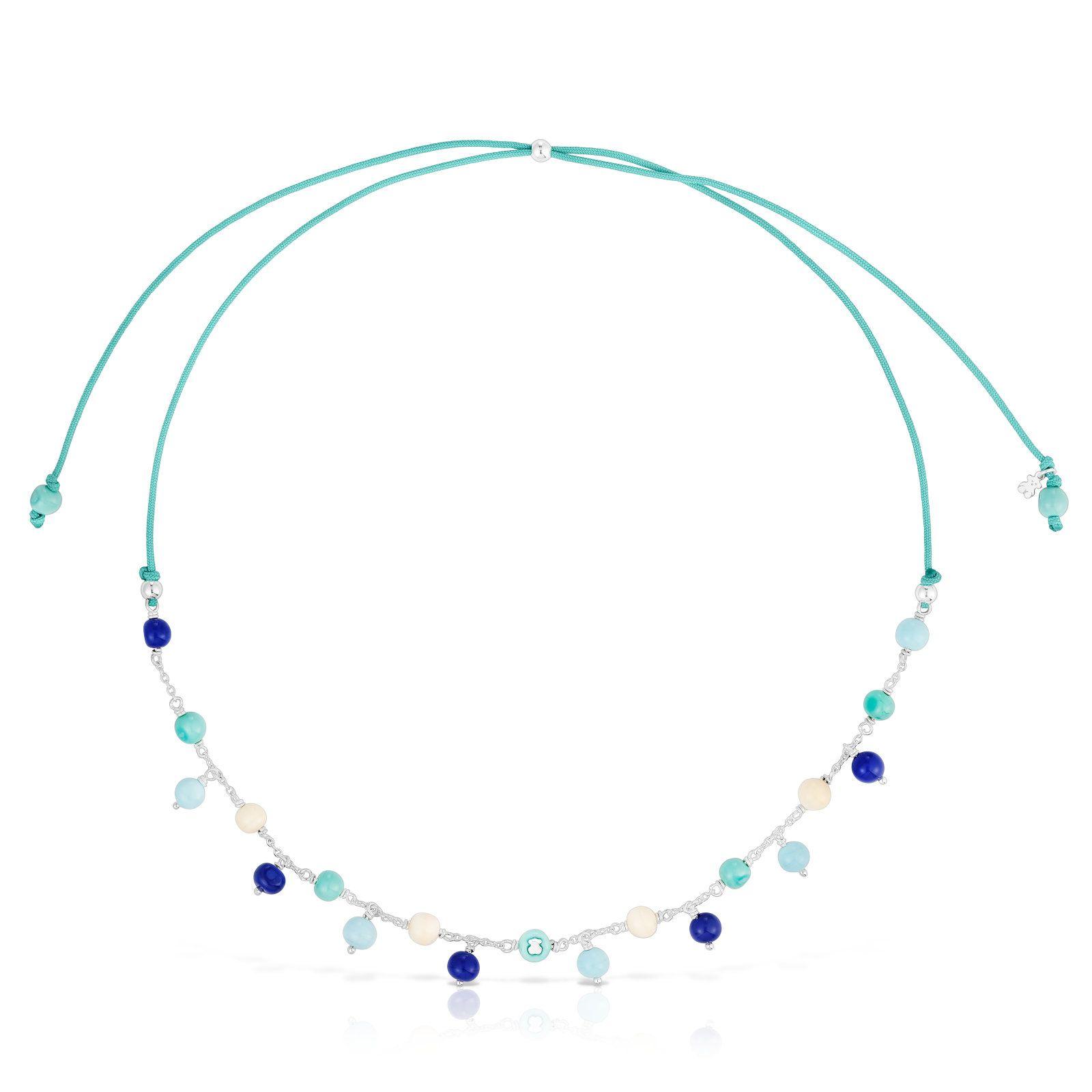 Collar de plata, cristal de Murano y nylon azul Icon Glass-0