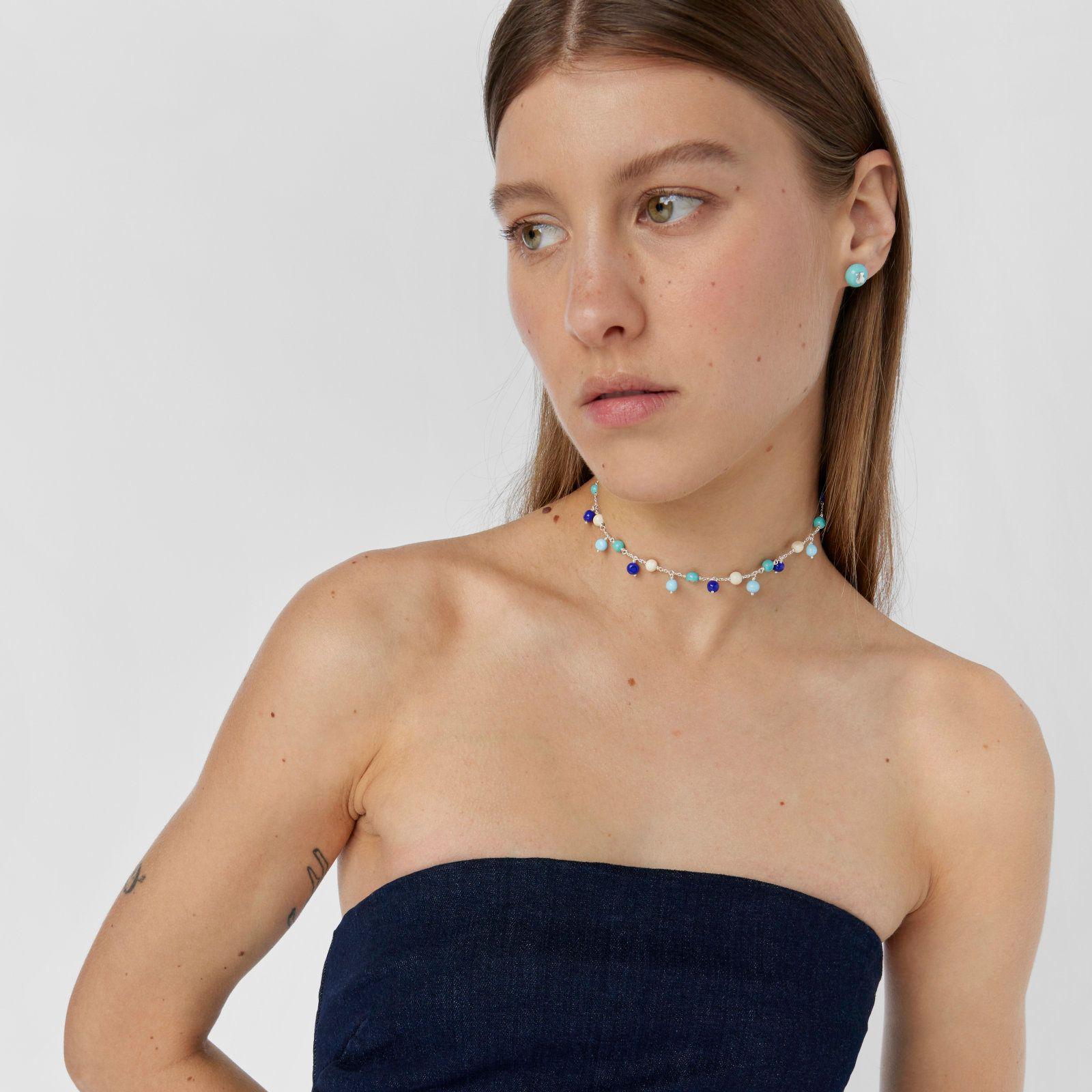 Collar de plata, cristal de Murano y nylon azul Icon Glass-3