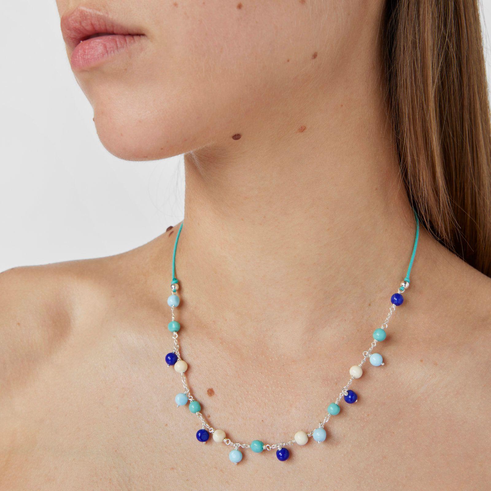 Collar de plata, cristal de Murano y nylon azul Icon Glass-4