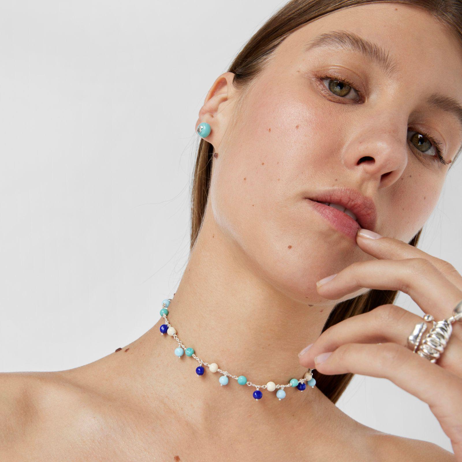 Collar de plata, cristal de Murano y nylon azul Icon Glass-6