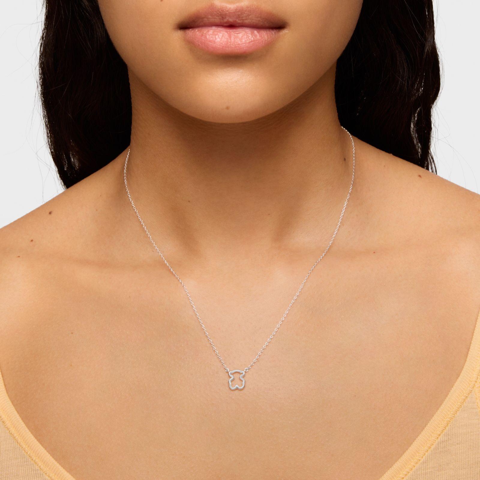Collar corto de plata y motivo oso New Silueta-5