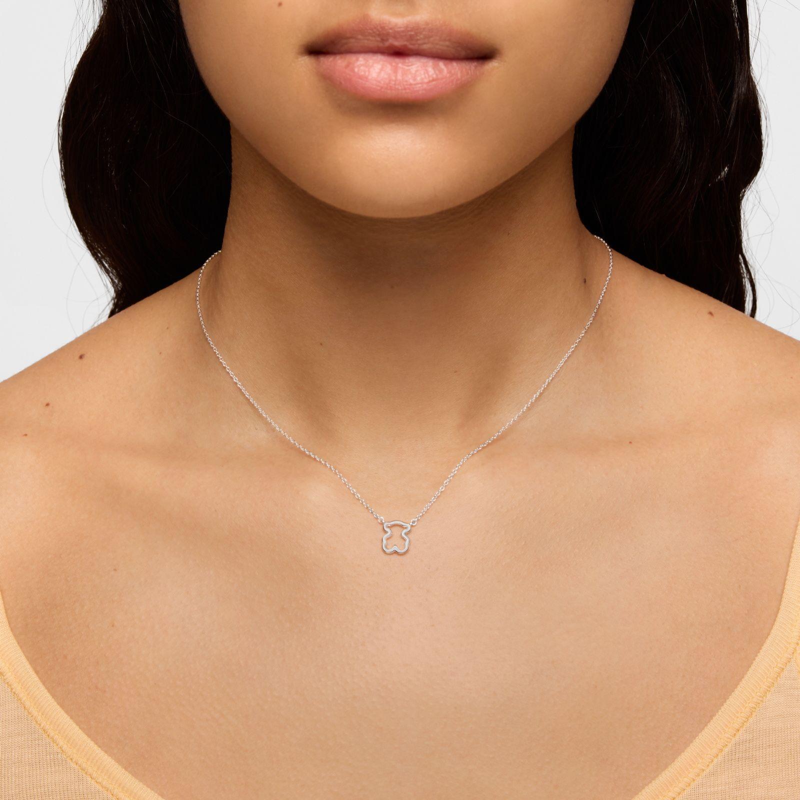 Collar corto de plata y motivo oso New Silueta-6