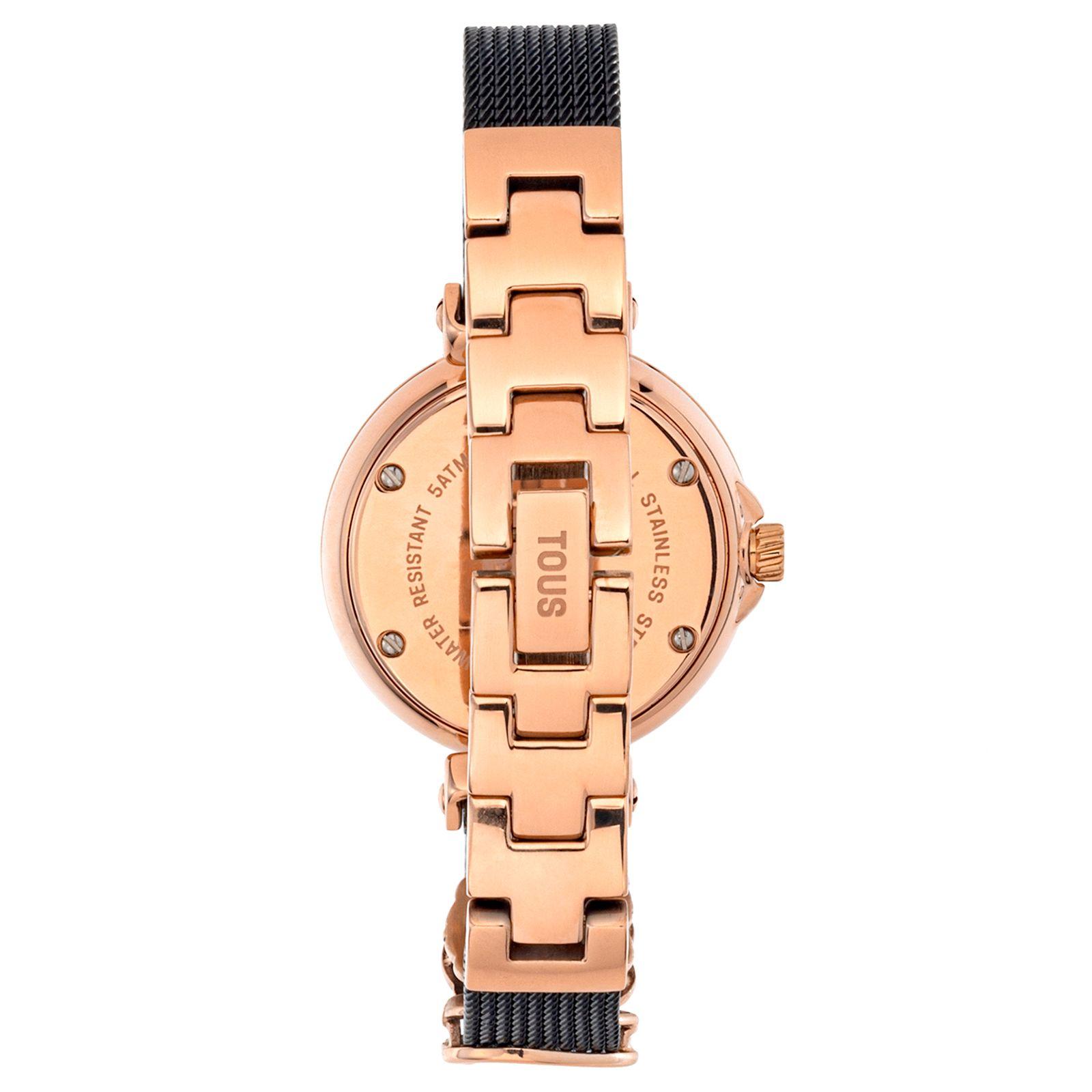 Reloj analógico con brazalete de acero IP negro y acero IPRG rosa Icon Charms-2