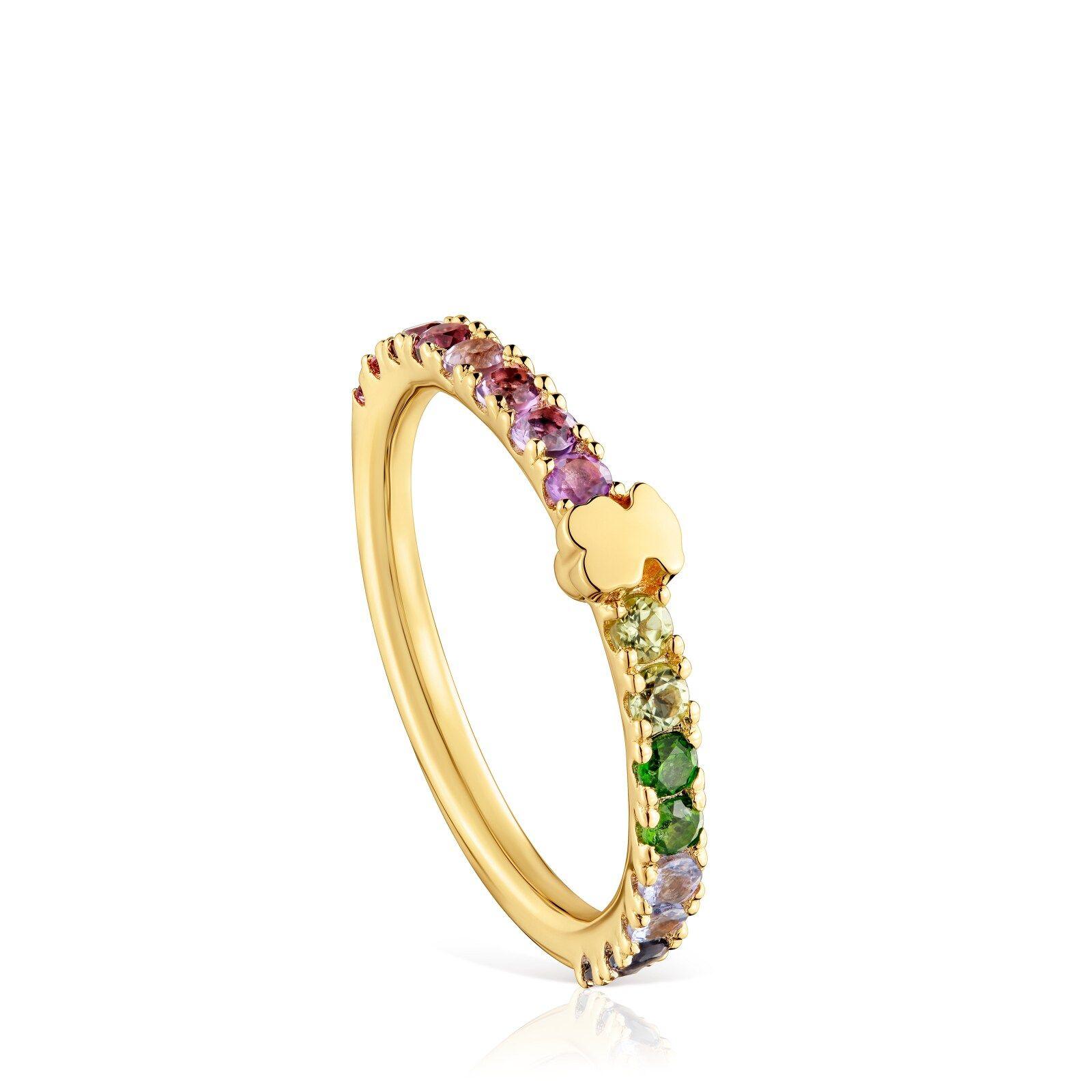 Anillo con baño de oro 18 kt sobre plata y gemas Straight-0
