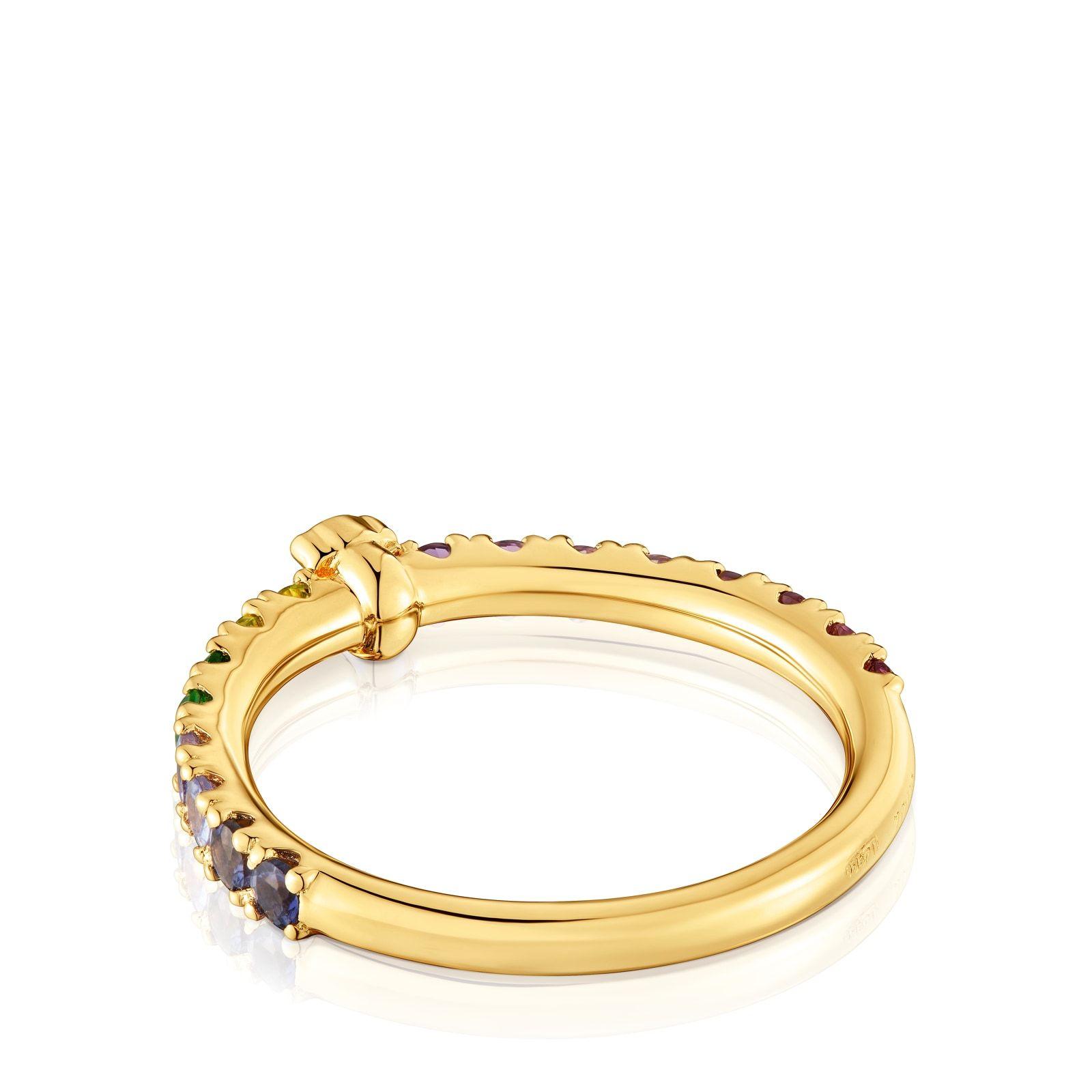 Anillo con baño de oro 18 kt sobre plata y gemas Straight-1