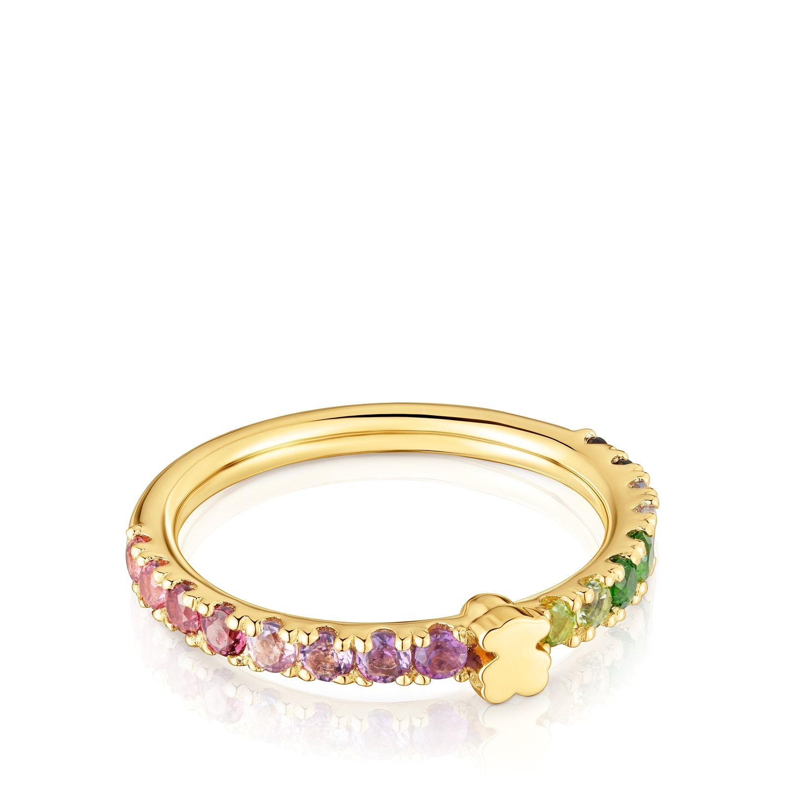 Anillo con baño de oro 18 kt sobre plata y gemas Straight-2