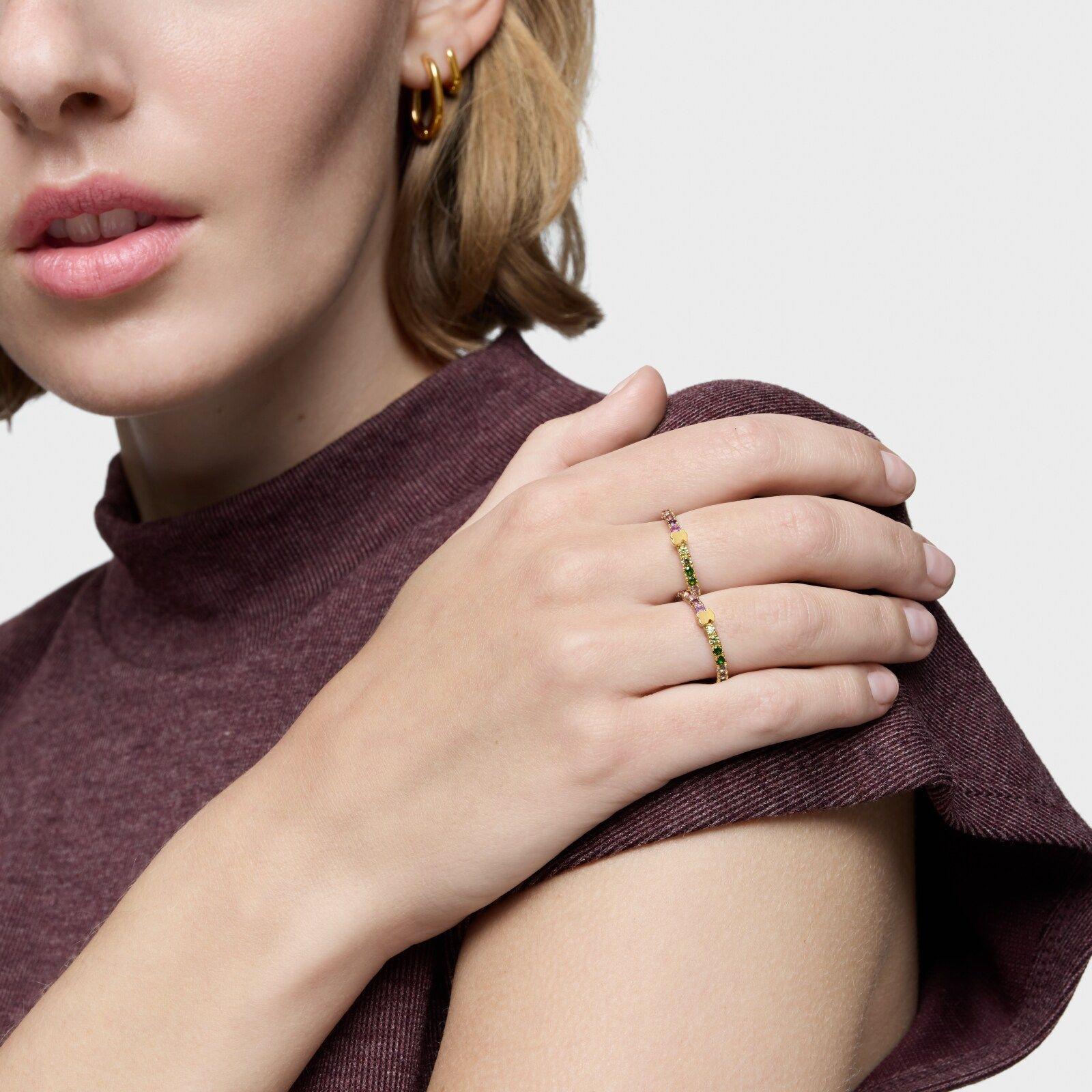 Anillo con baño de oro 18 kt sobre plata y gemas Straight-3