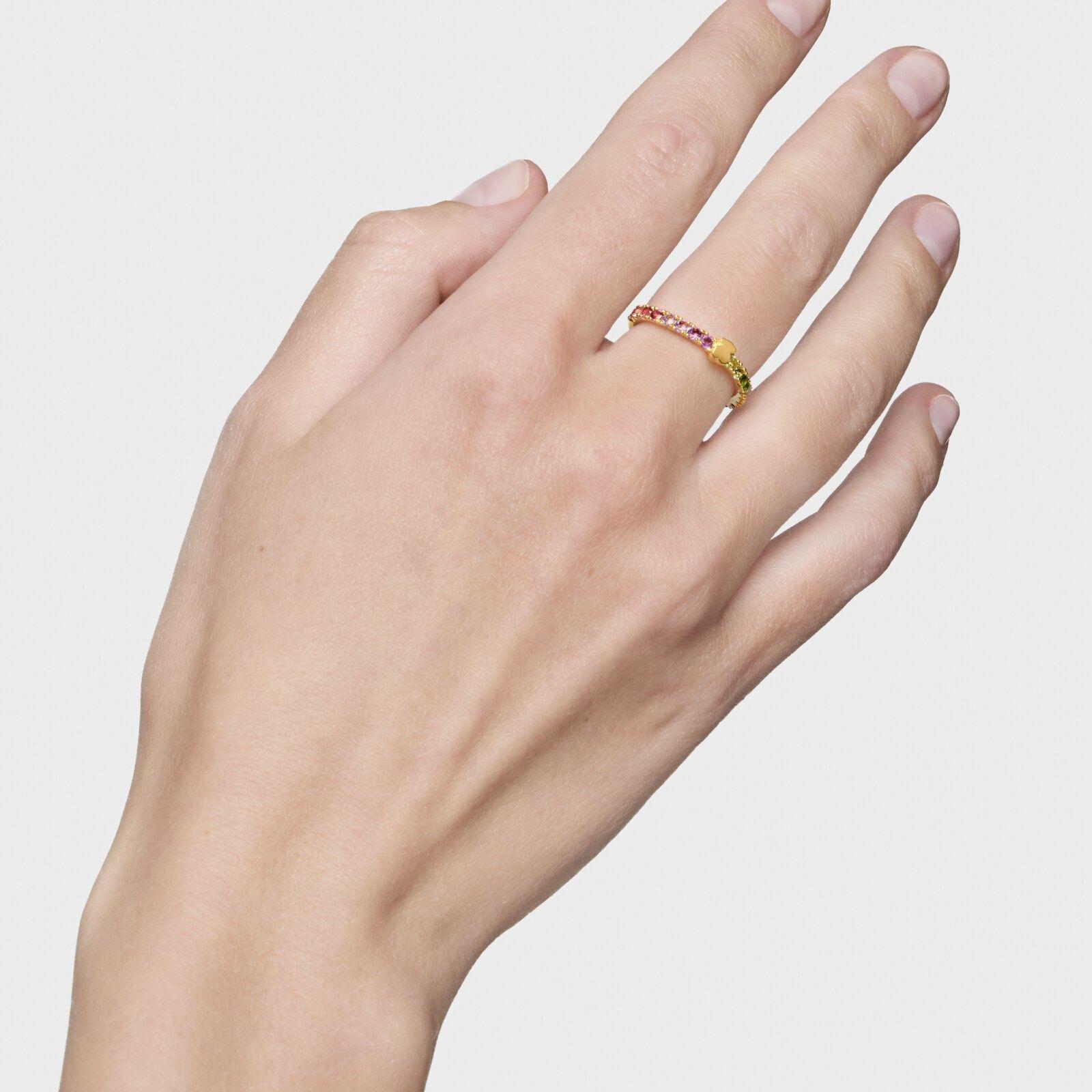 Anillo con baño de oro 18 kt sobre plata y gemas Straight-5
