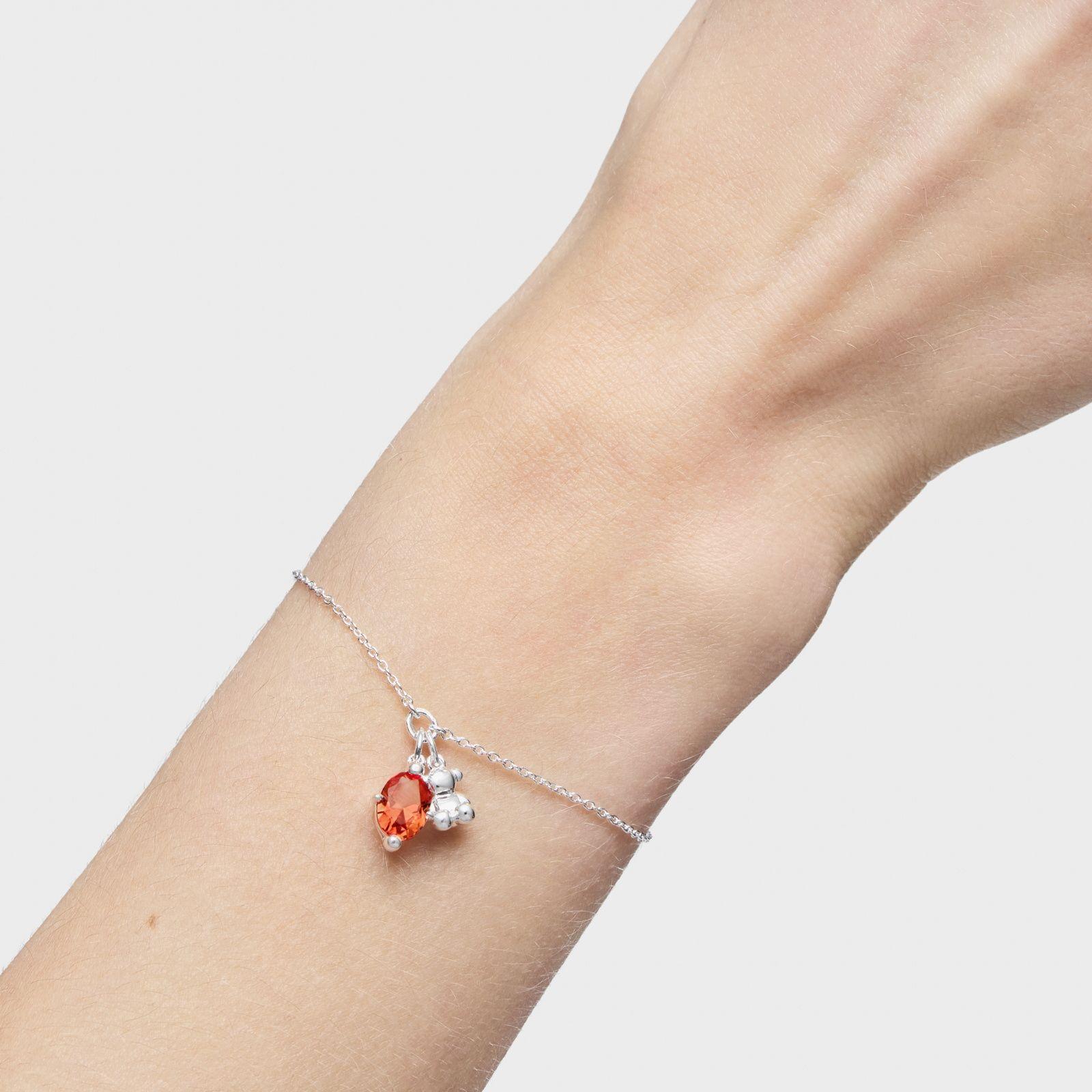 Pulsera cadena motivo oso de plata y zafiro naranja-5