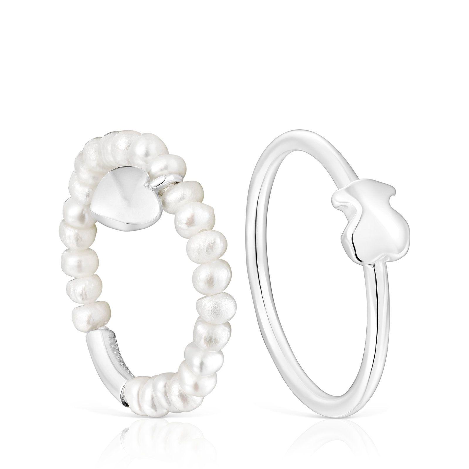 Pack de anillos de plata y perlas cultivadas Mini Icons Tous-0