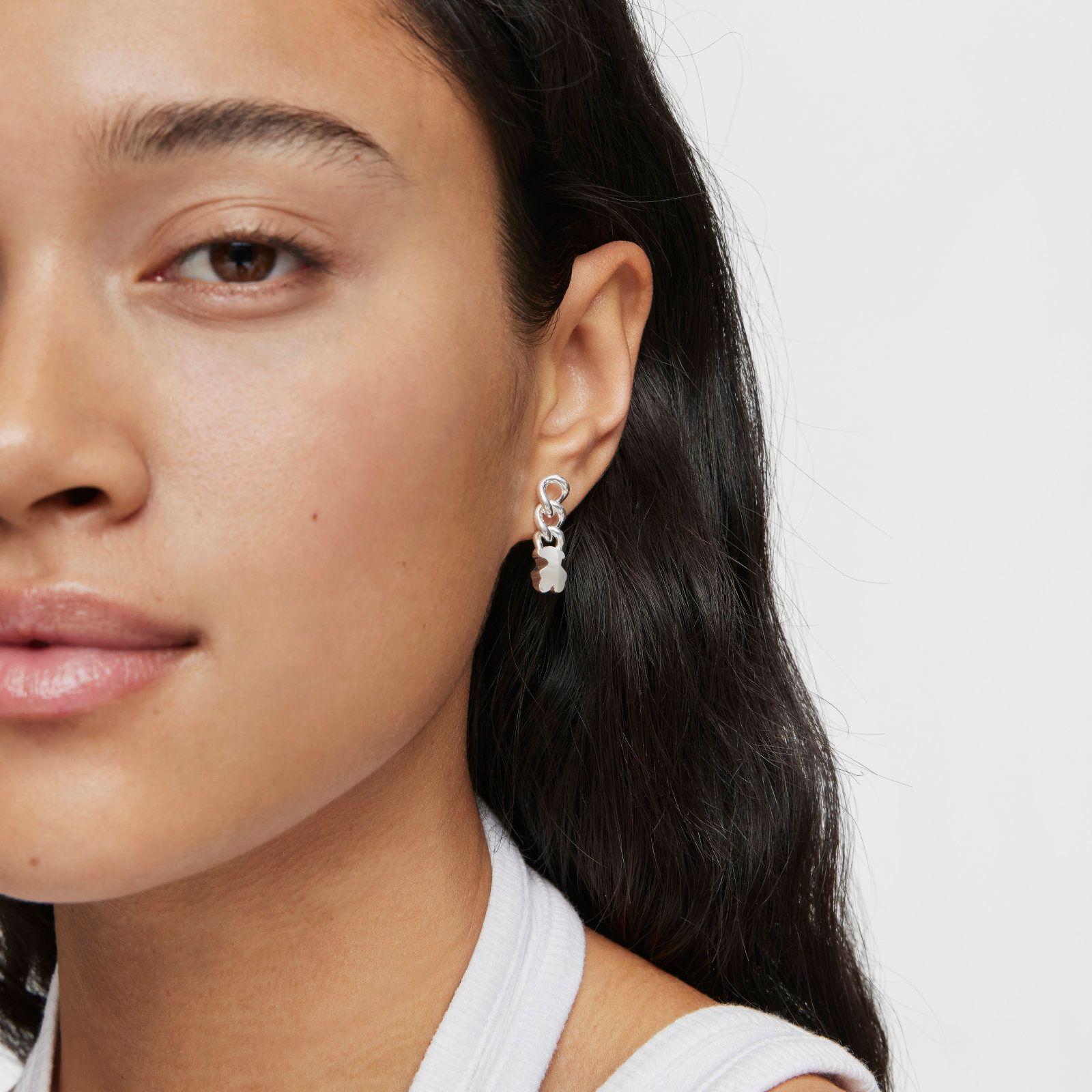 Pendientes cortos de plata oso Bold Motif-3