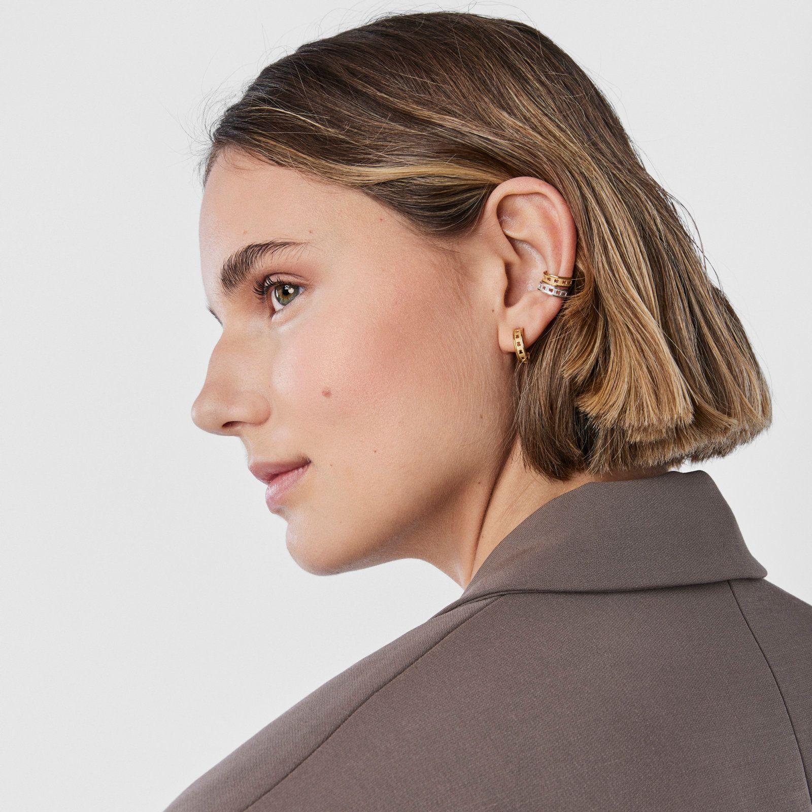 Aros aro de plata vermeil pequeños con silueta Bear Row Tous-4