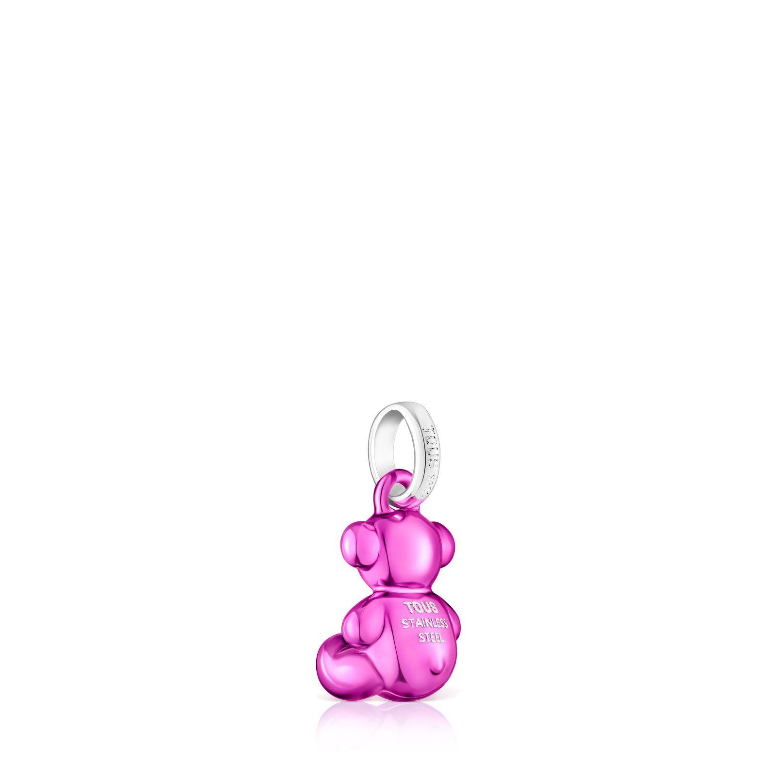 Colgante oso pequeño de acero en color rosa Bold Bear-2