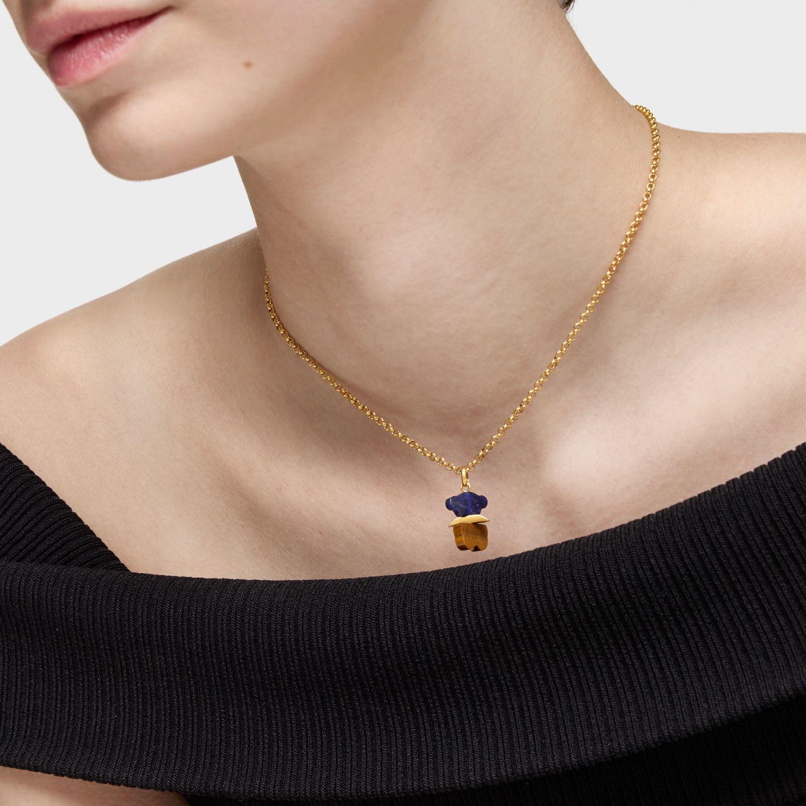 Colgante con baño de oro 18 kt sobre plata, sodalita y ojo de tigre Sweet Dolls-4