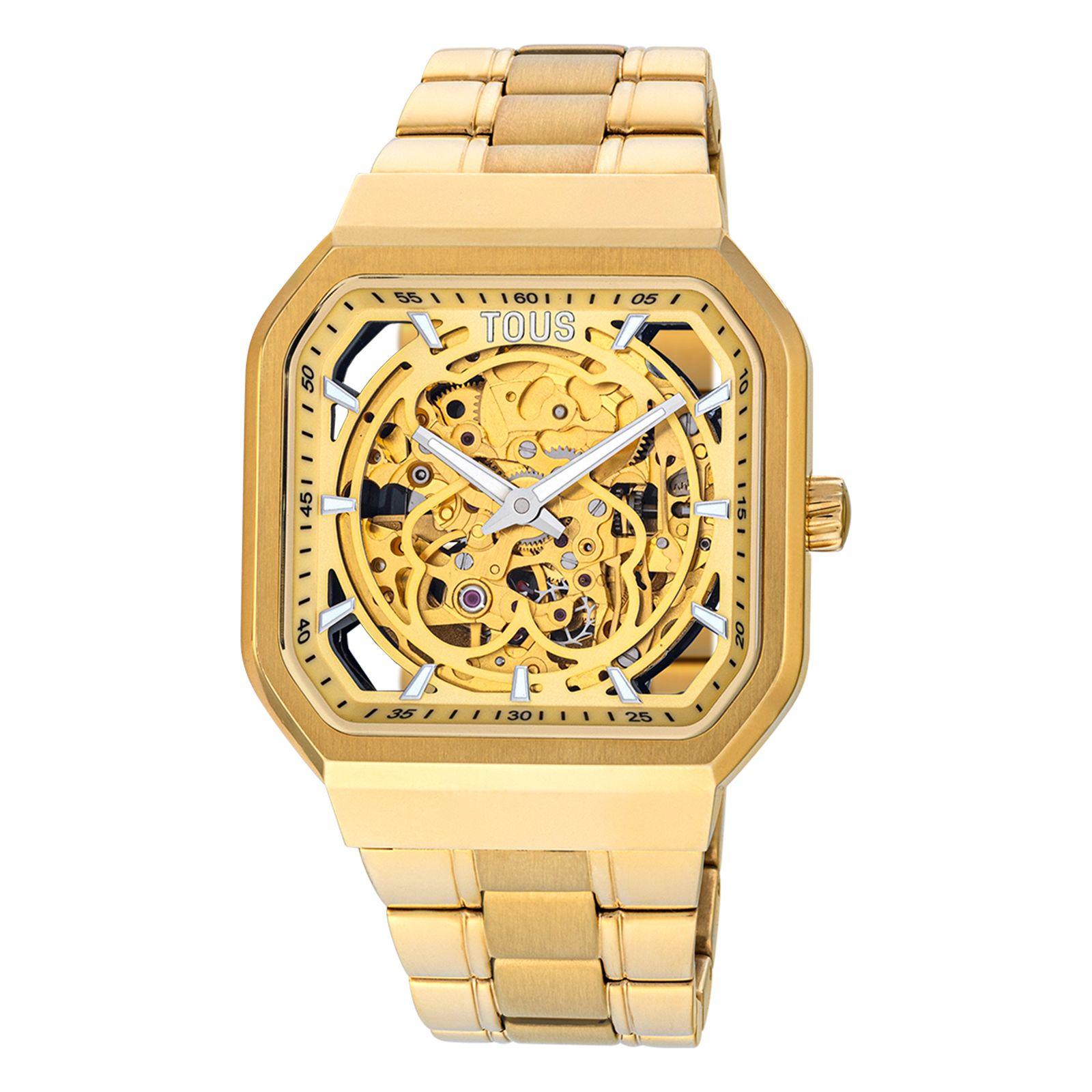 Reloj analógico con brazalete de acero IP dorado D-Bear Tous-0