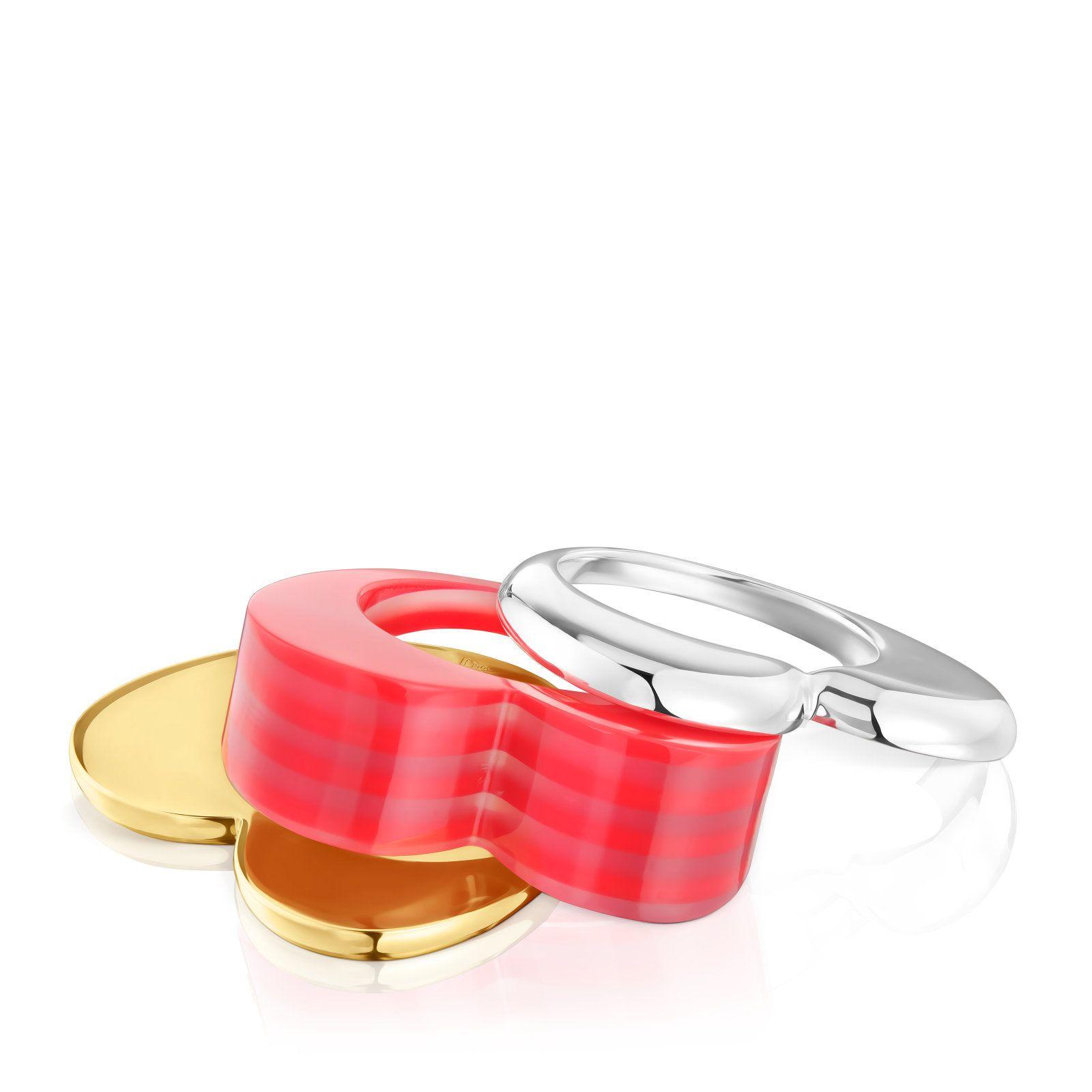 Pack anillos corazón bicolor y acetato rosa My Other Half-1