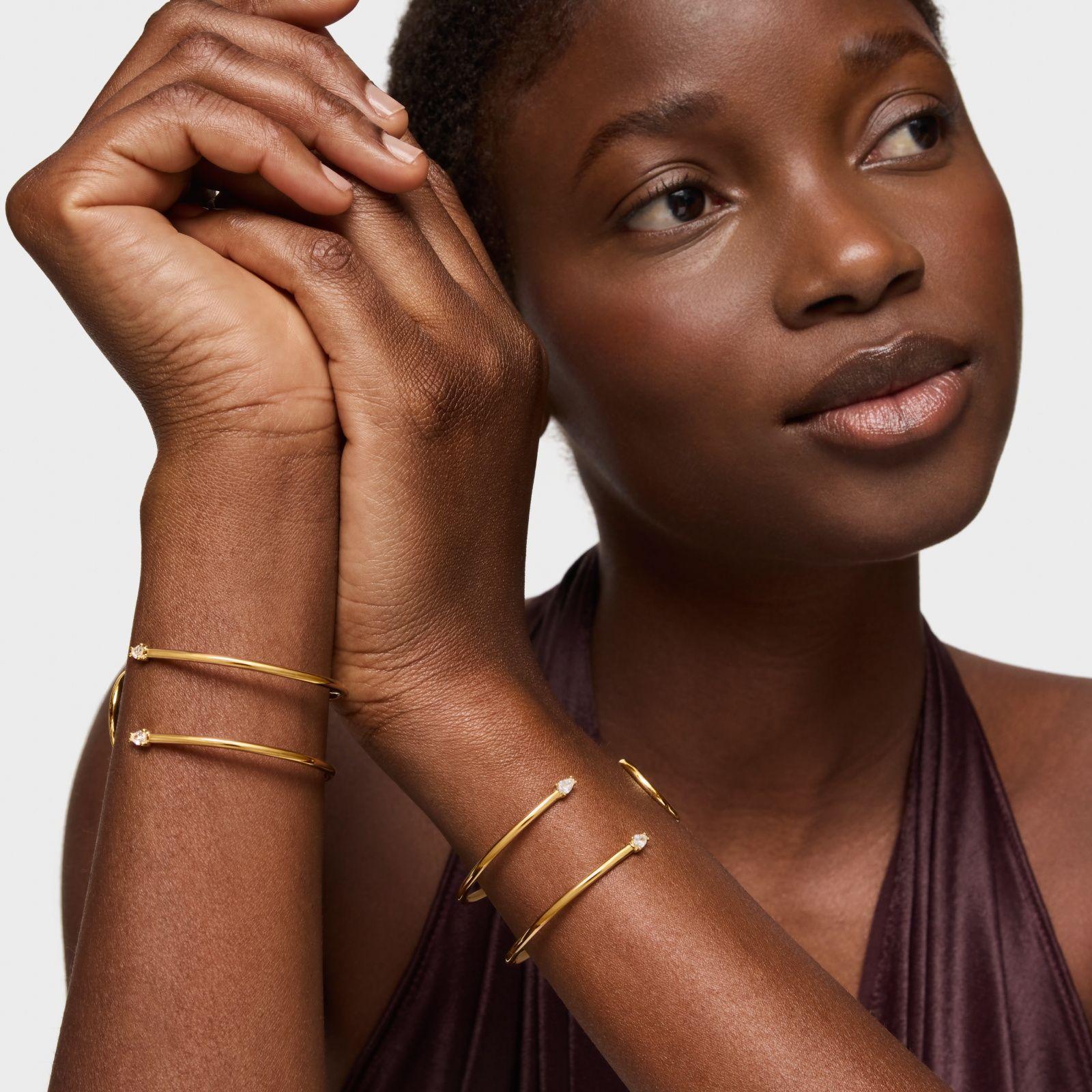 Pulsera esclava con baño de oro 18 kt sobre plata y diamantes creados en laboratorio Lio LGD-5