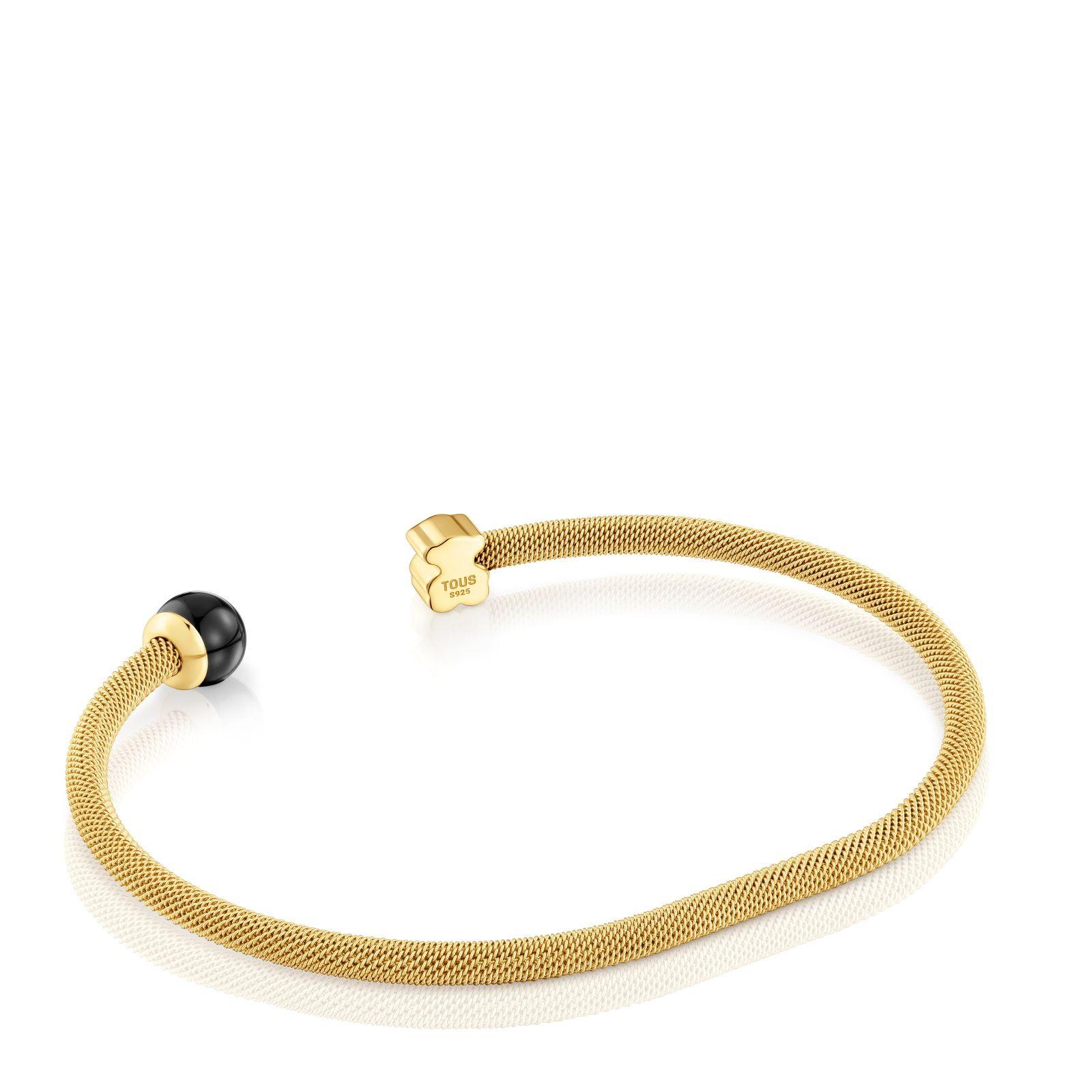 Pulsera esclava de acero dorado y ónix Icon Mesh-2