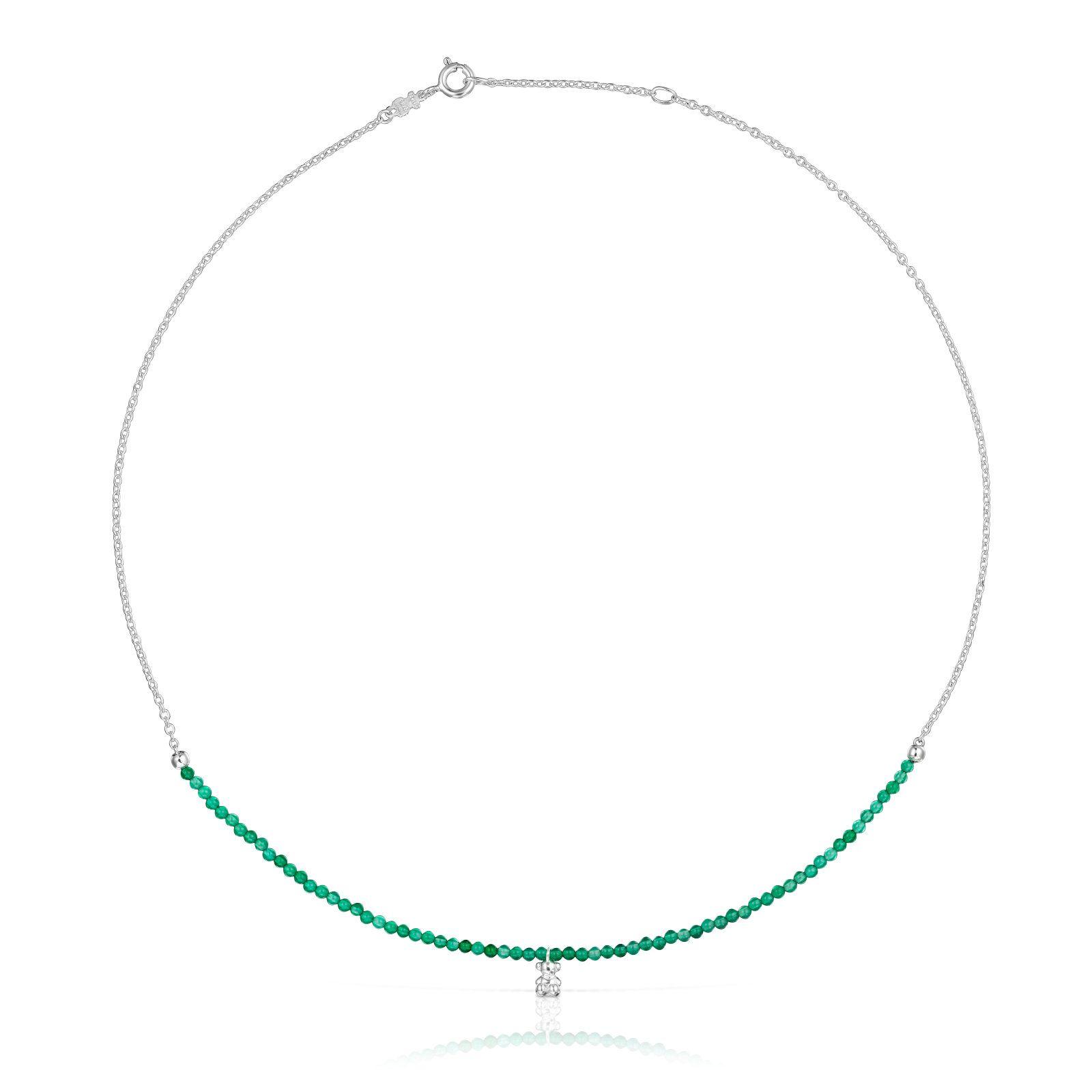 Collar de plata y calcedonia verde tratada Bold Bear Tous-0