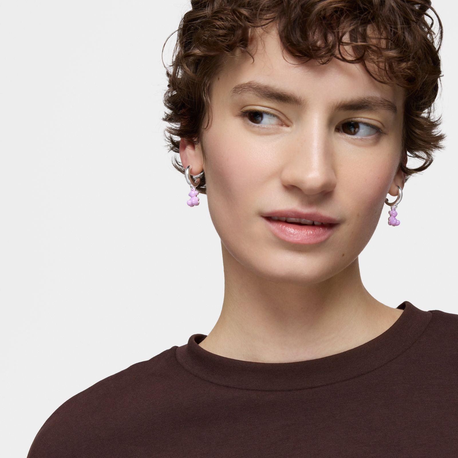 Aros aro de plata con cerámica lila y doble oso Bold Bear-4