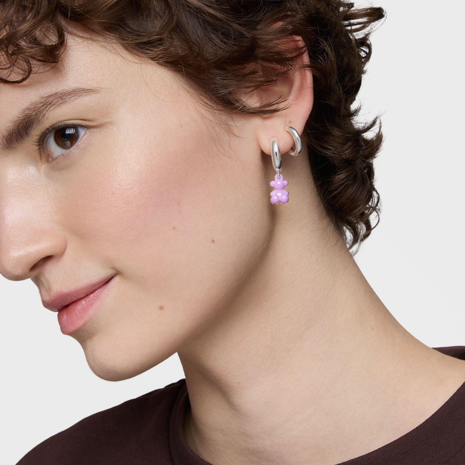 Aros aro de plata con cerámica lila y doble oso Bold Bear-5