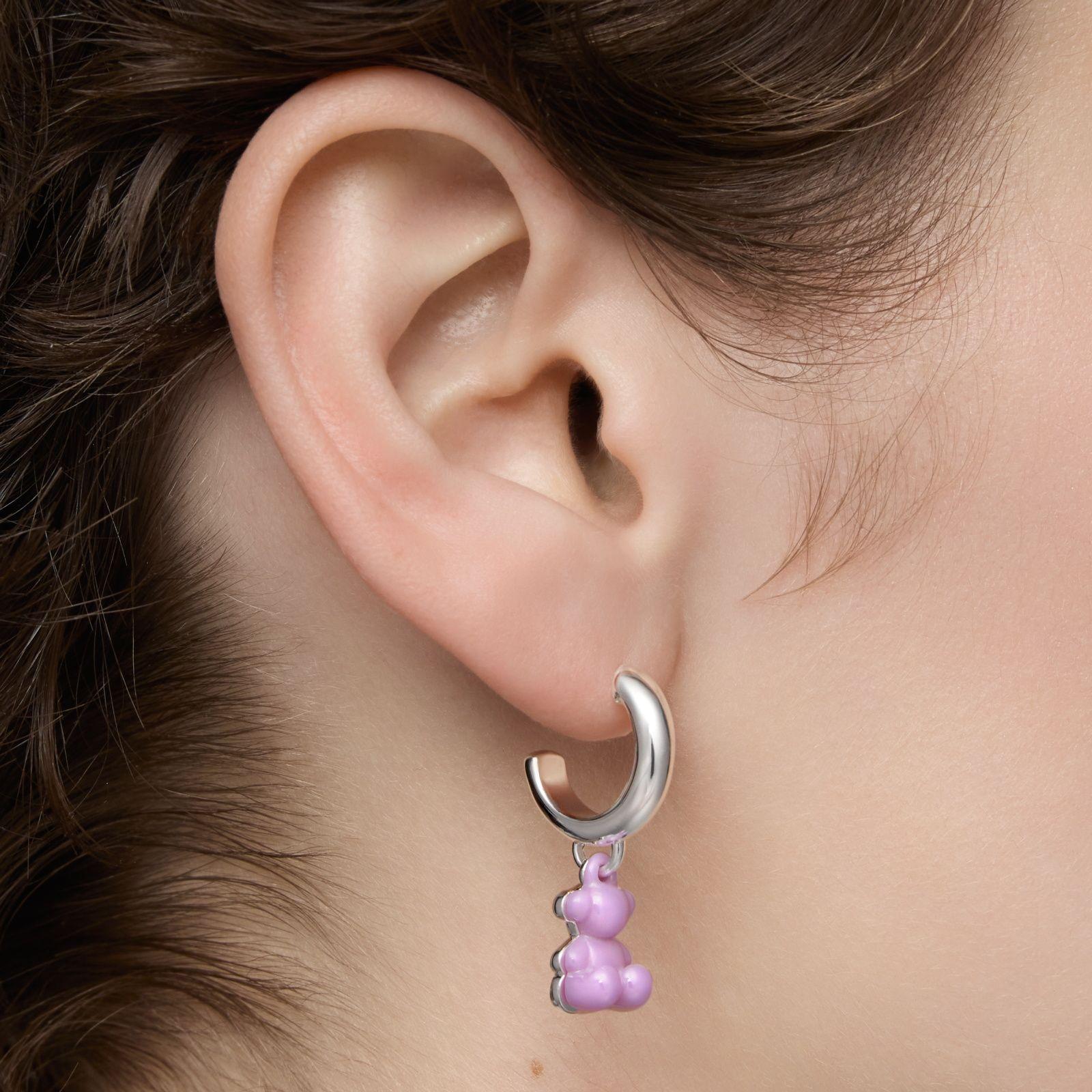 Aros aro de plata con cerámica lila y doble oso Bold Bear-6